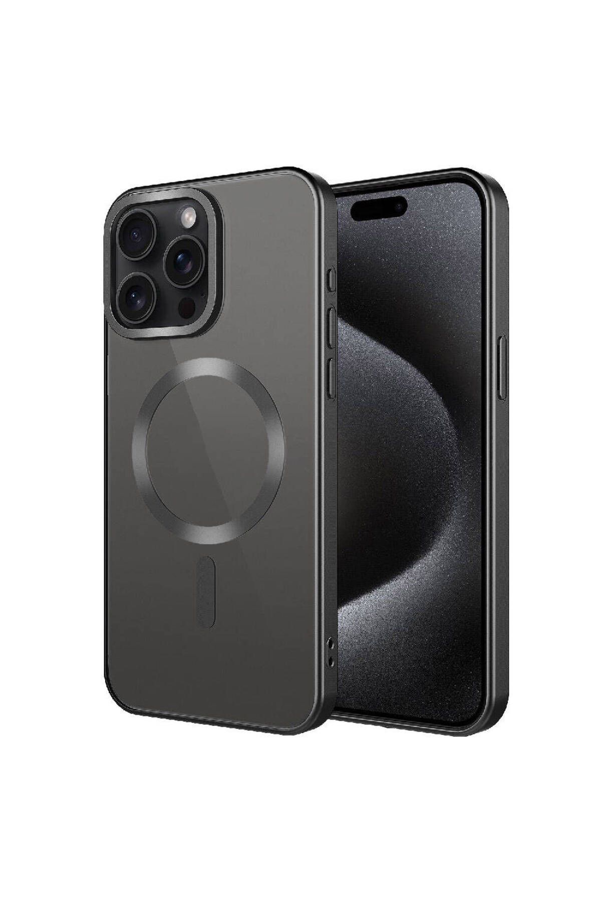 halkhouse İphone 15 Pro Max Kılıf Mat Tasarımlı Magsafe Wireless Şarj Özellikli Renkli İnce Silikon Mat Setro