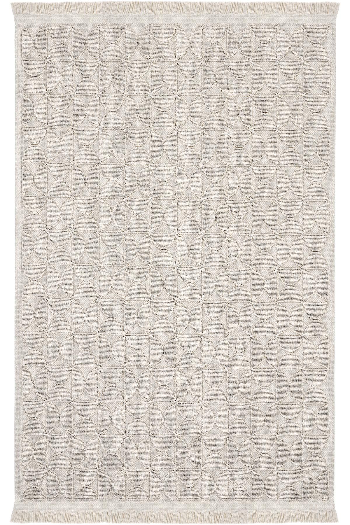 Cool Halı Mirage Bej Halı Bukle Dokuma Kaymaz Tabanlı Yıkanabilir Halı Geometrik Desenli Oturma Odası Halısı