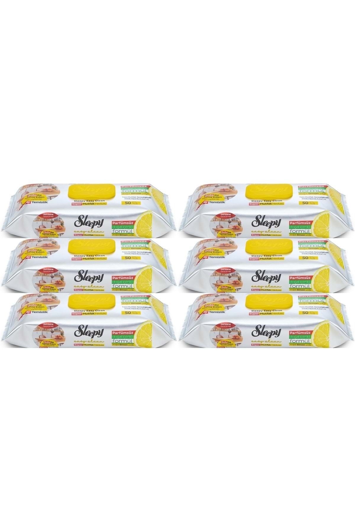 Sleepy Easy Clean Yüzey Temizlik Mutfak Havlusu -Mendili 50 Yaprak Limon Yağlı (6Lı Set) 300 Yaprak