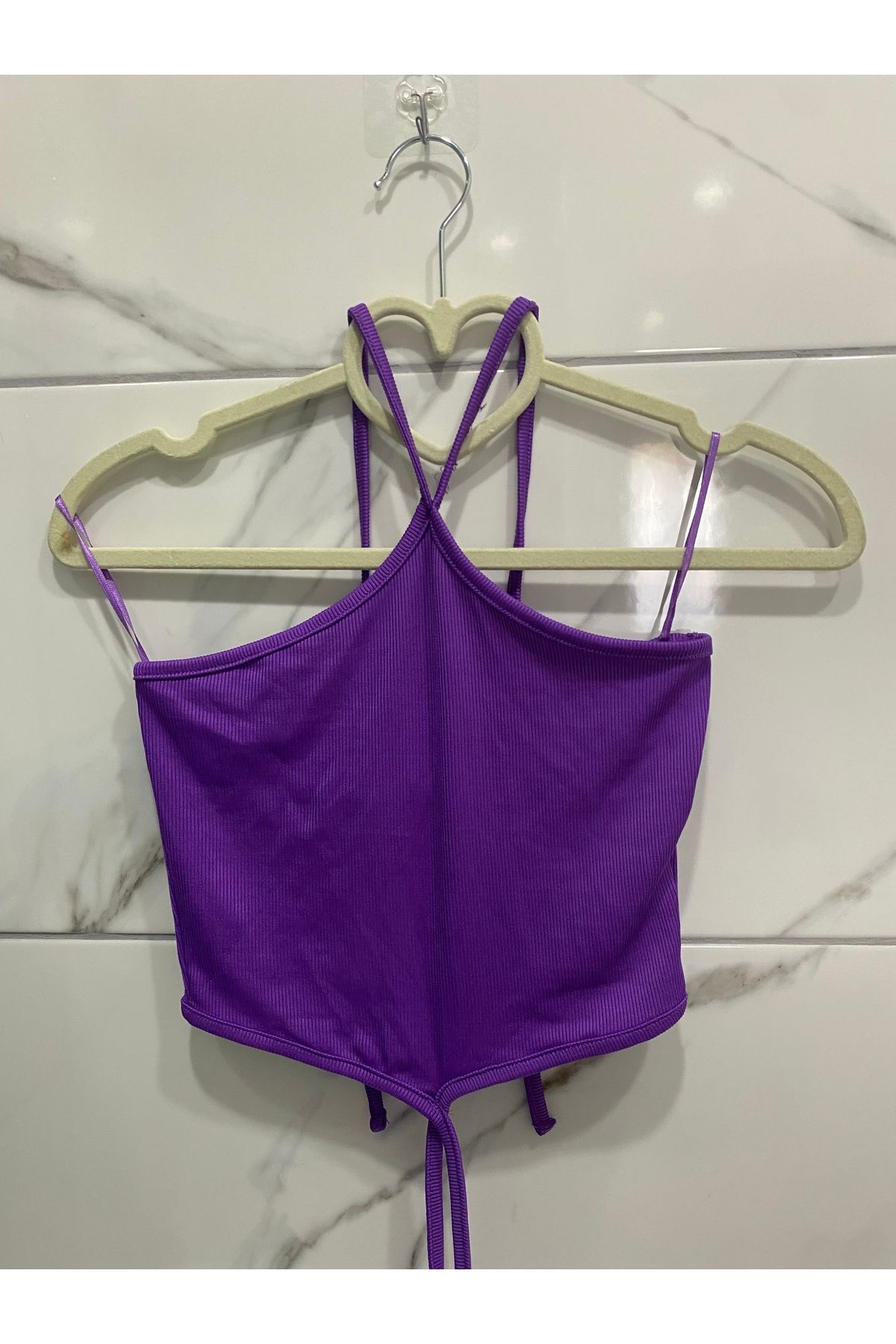 İNCİ MABEL BUTİK Bel ve Boyun İp Bağlama Detaylı Crop Bluz