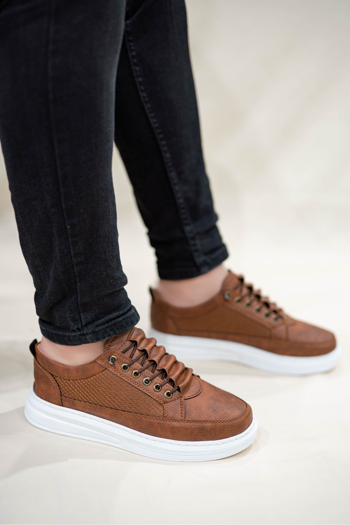 Nubbock Erkek Taba Beyaz Fileli Lastikli Günlük Casual Ayakkabı Sneaker NK4060
