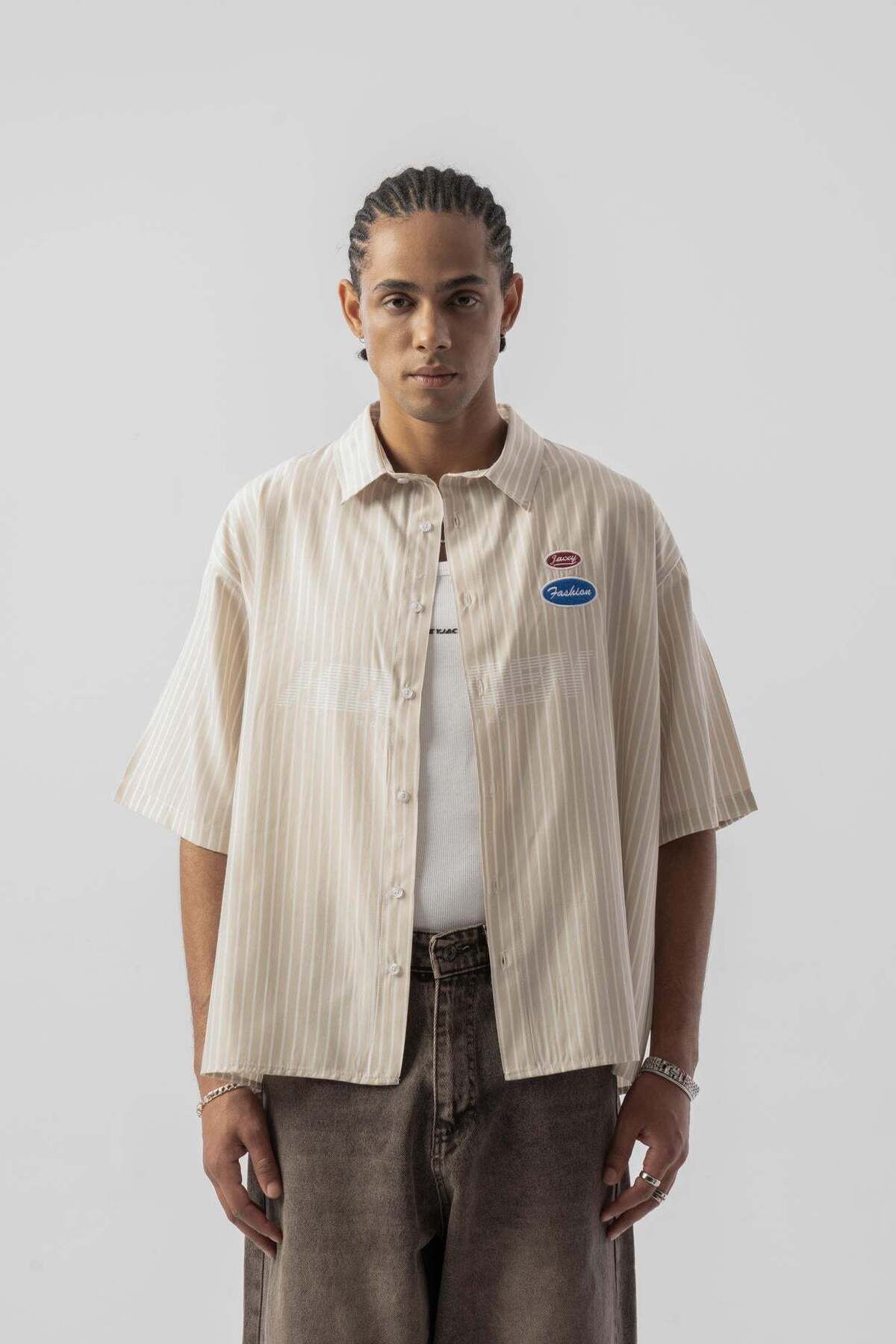 jaceyjace Patch Detaylı Oversize Gömlek - Bej