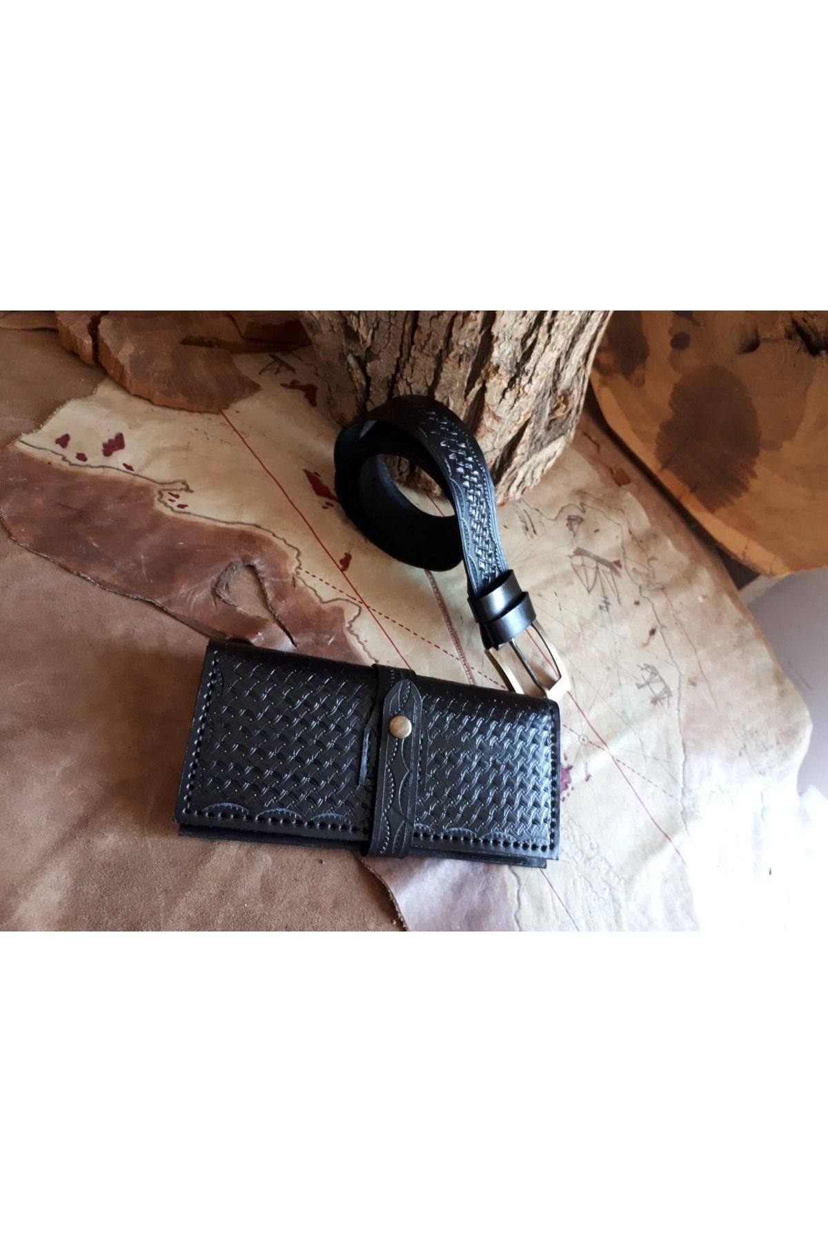 AL ZE DESIGN El Yapımı Deri Cüzdan Kemer Set