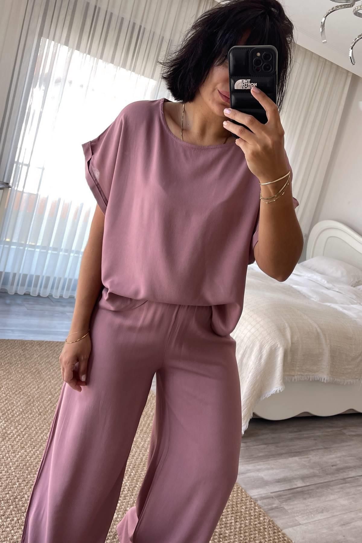MJAMASS Pudra Rengi Pamuk Pijama Takımı