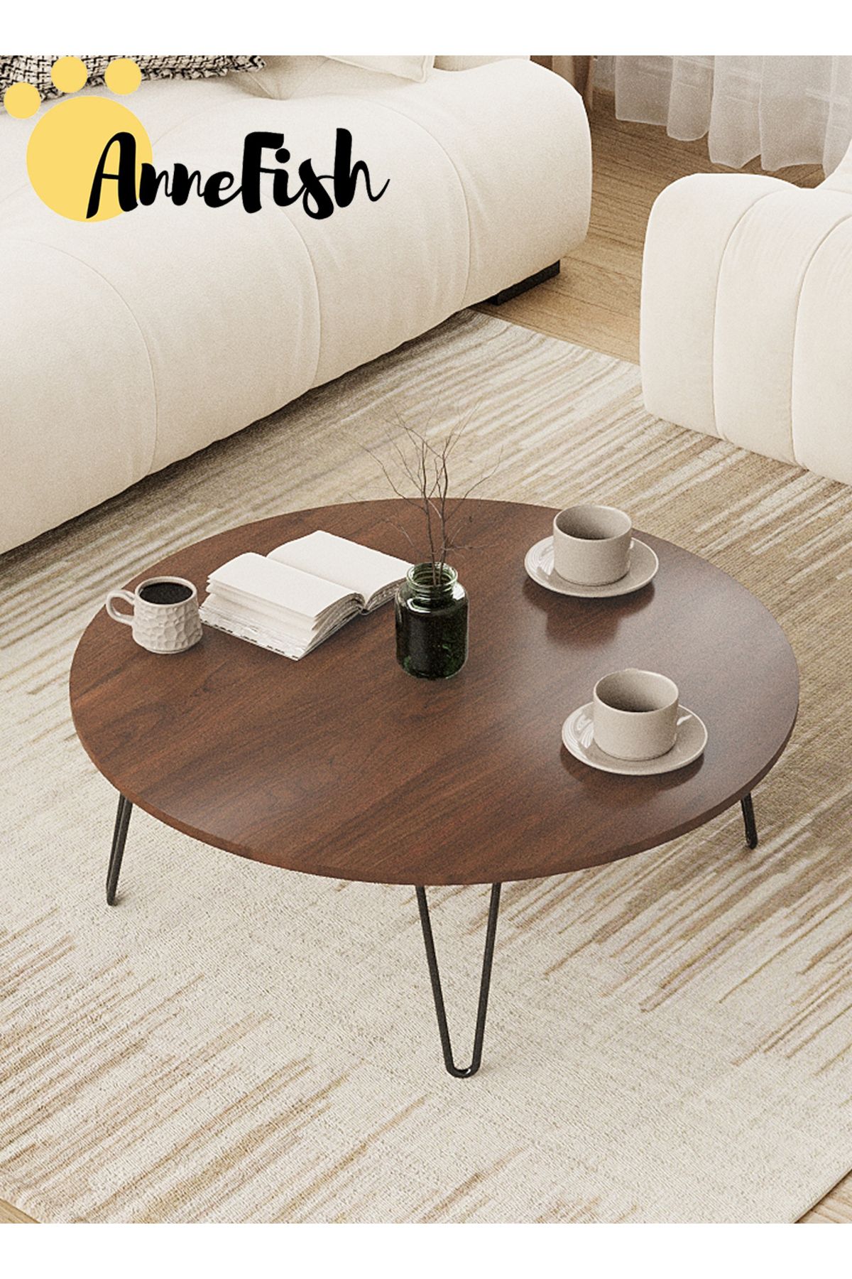 AnneFish-5pcs Floor Coffee Table Set Low Round Home Nesting Friends Gathering Table Set Of 5 Side Table 6