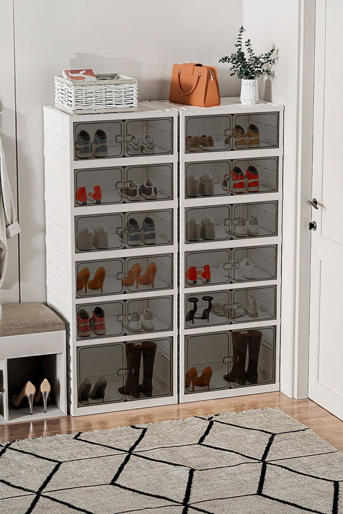 Kitchen Life 6 Katlı 12 Ayakkabı Kapasiteli Katlanabilir ve Taşınabilir Portatif Ayakkabılık - Geniş Dolap Raf