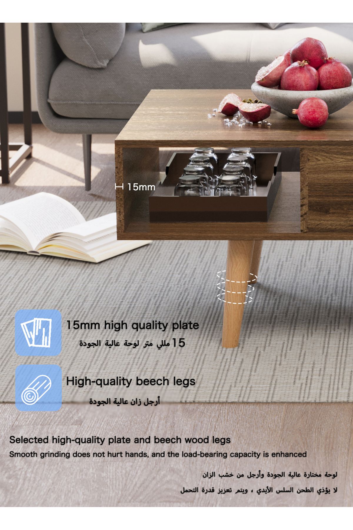AnneFish-Coffee Table With Large-capacity Storage Double-layer Coffee Table For Living Room With Drawer 4