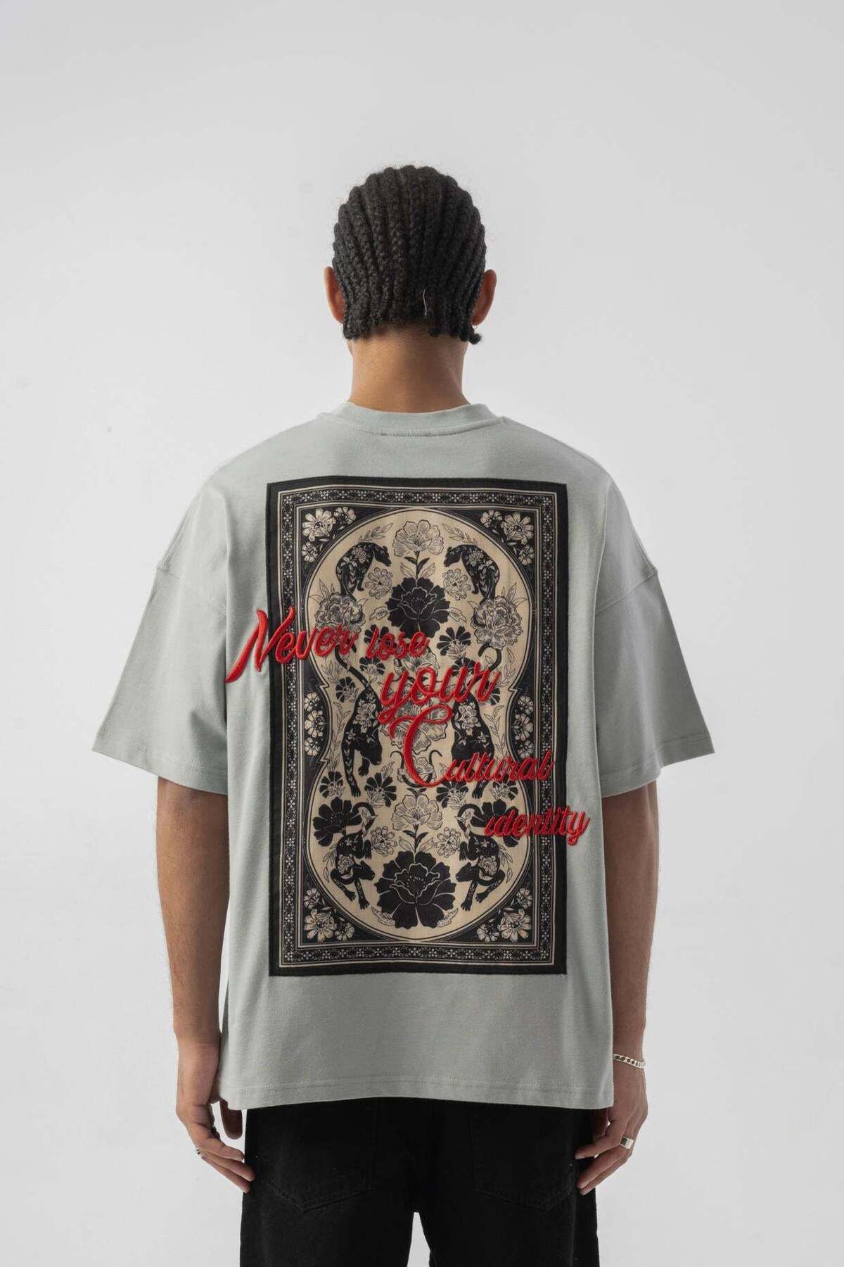 jaceyjace Nakış Detaylı Oversize T-shirt - Gri