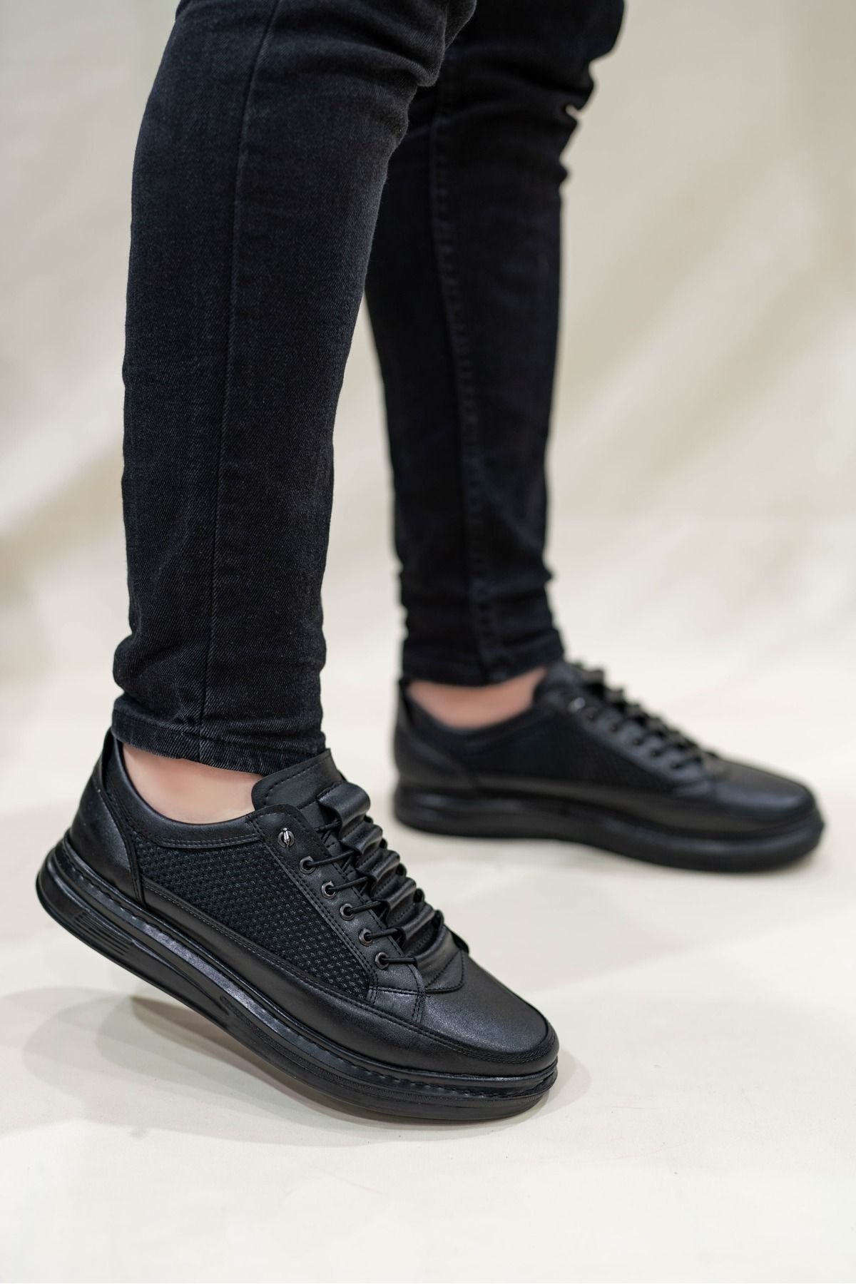 Weynes Erkek Sade Siyah Fileli Lastikli Günlük Casual Ayakkabı Sneaker WSB4060