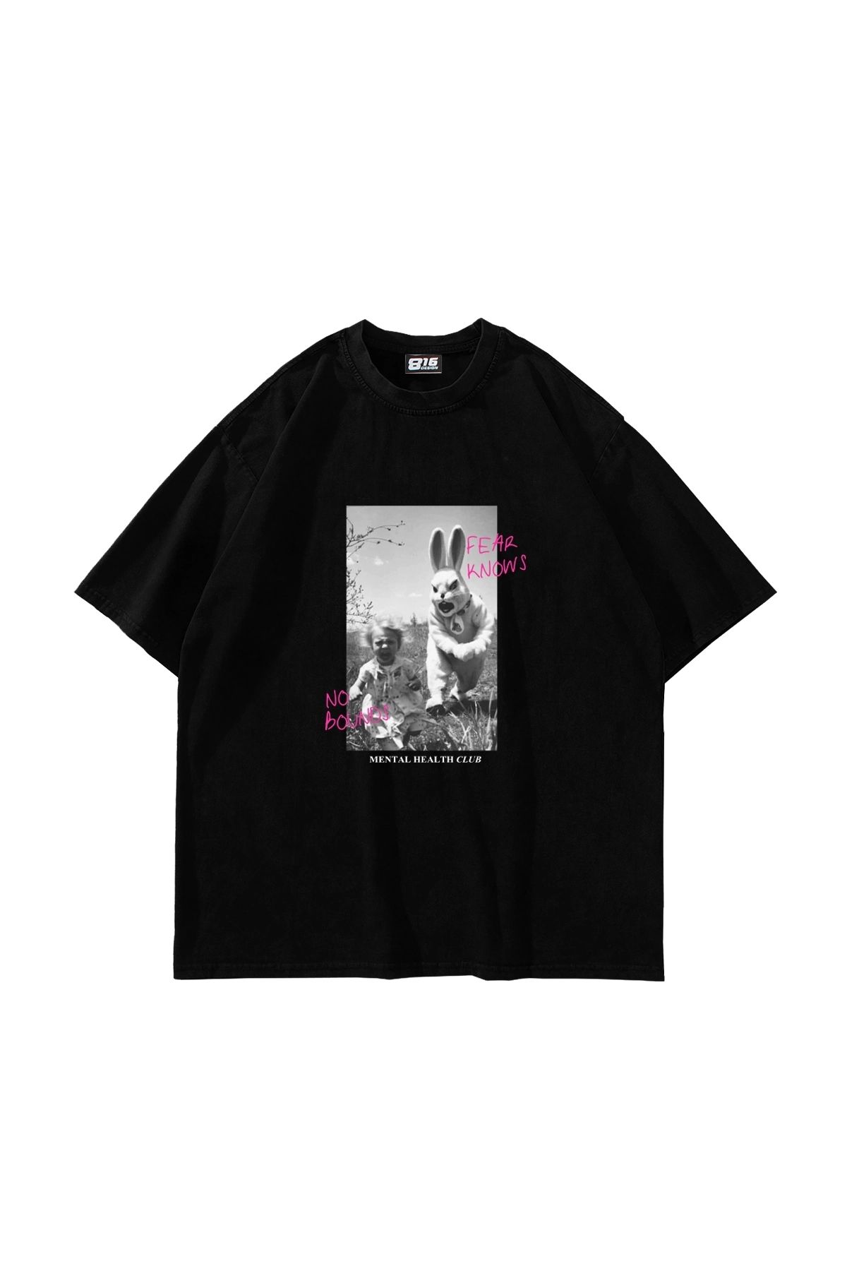 Bak Moda No Bounds Baskılı Oversize Unisex Siyah Tshirt