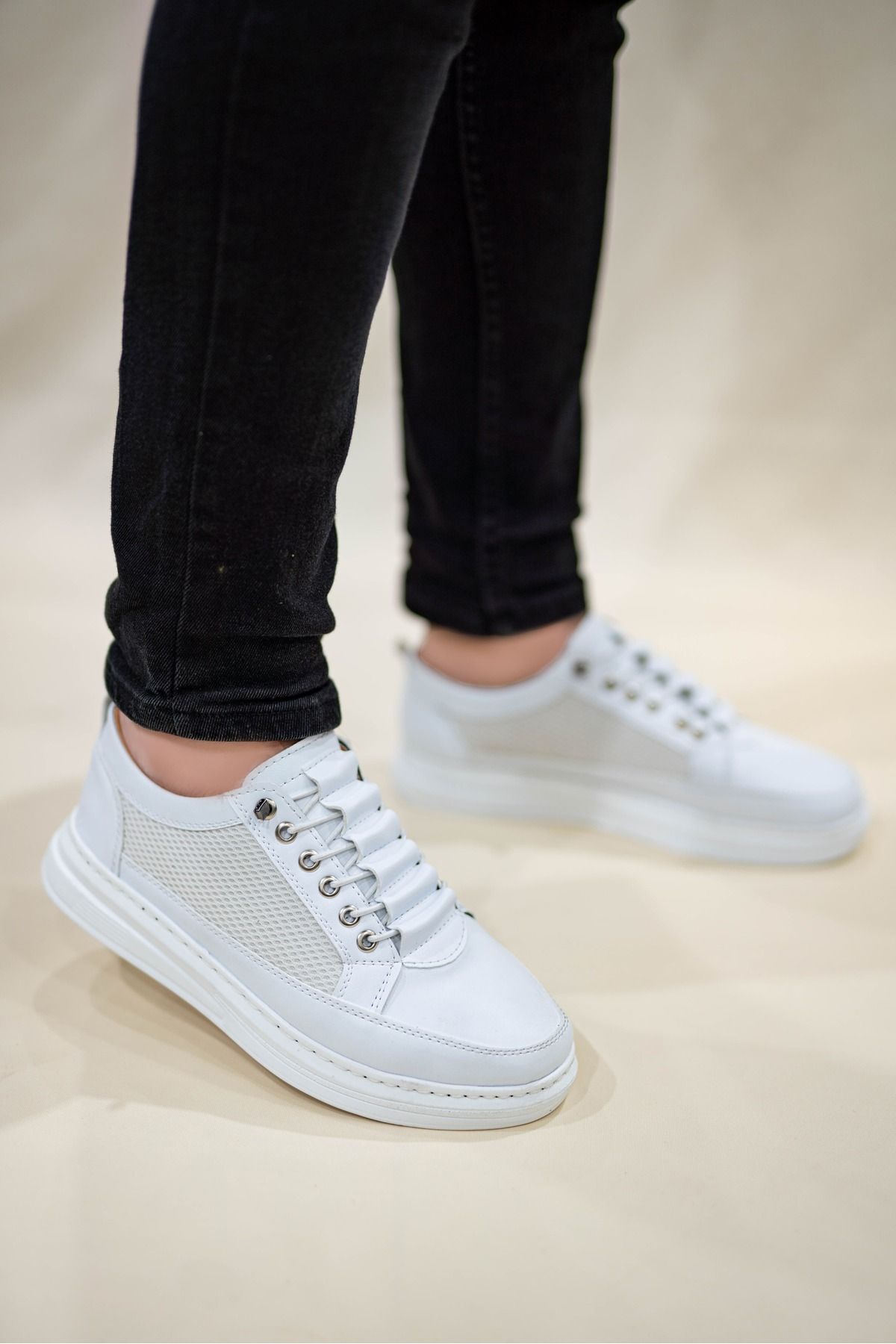 Weynes Erkek Sade Beyaz Fileli Lastikli Günlük Casual Ayakkabı Sneaker WSB4060