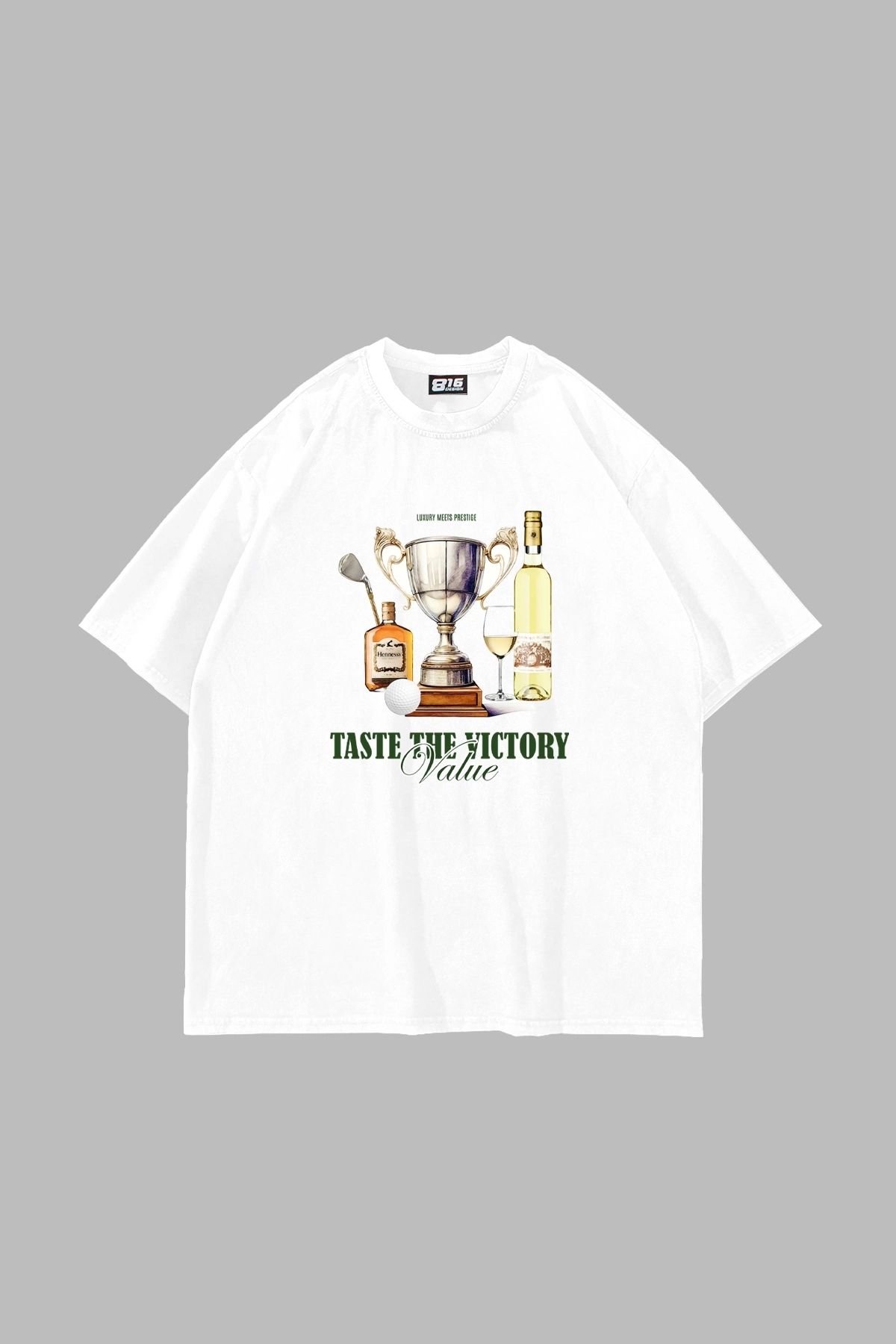 Bak Moda Taste The Victory Baskılı Oversize Unisex Beyaz Tshirt