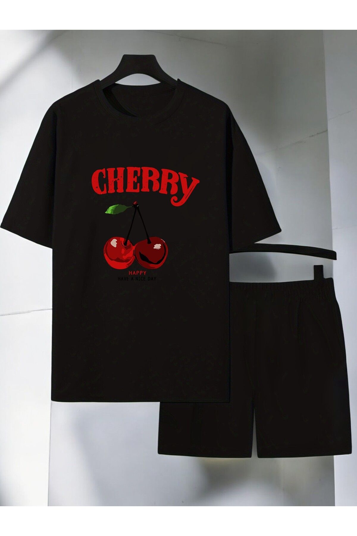 uyguntarz Unisex Happy Cherry Baskılı Tasarım Şort Takım