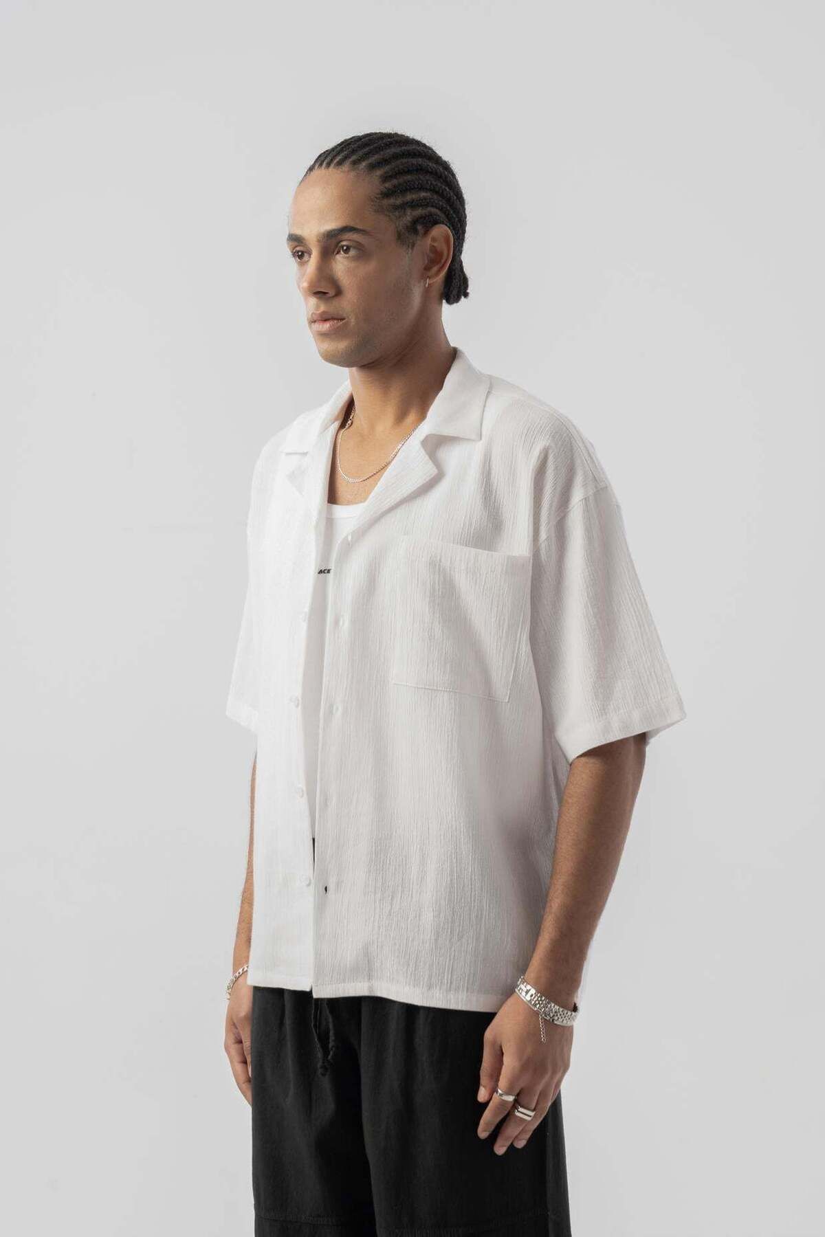 jaceyjace Sırt Nakışlı Oversize Gömlek - Beyaz