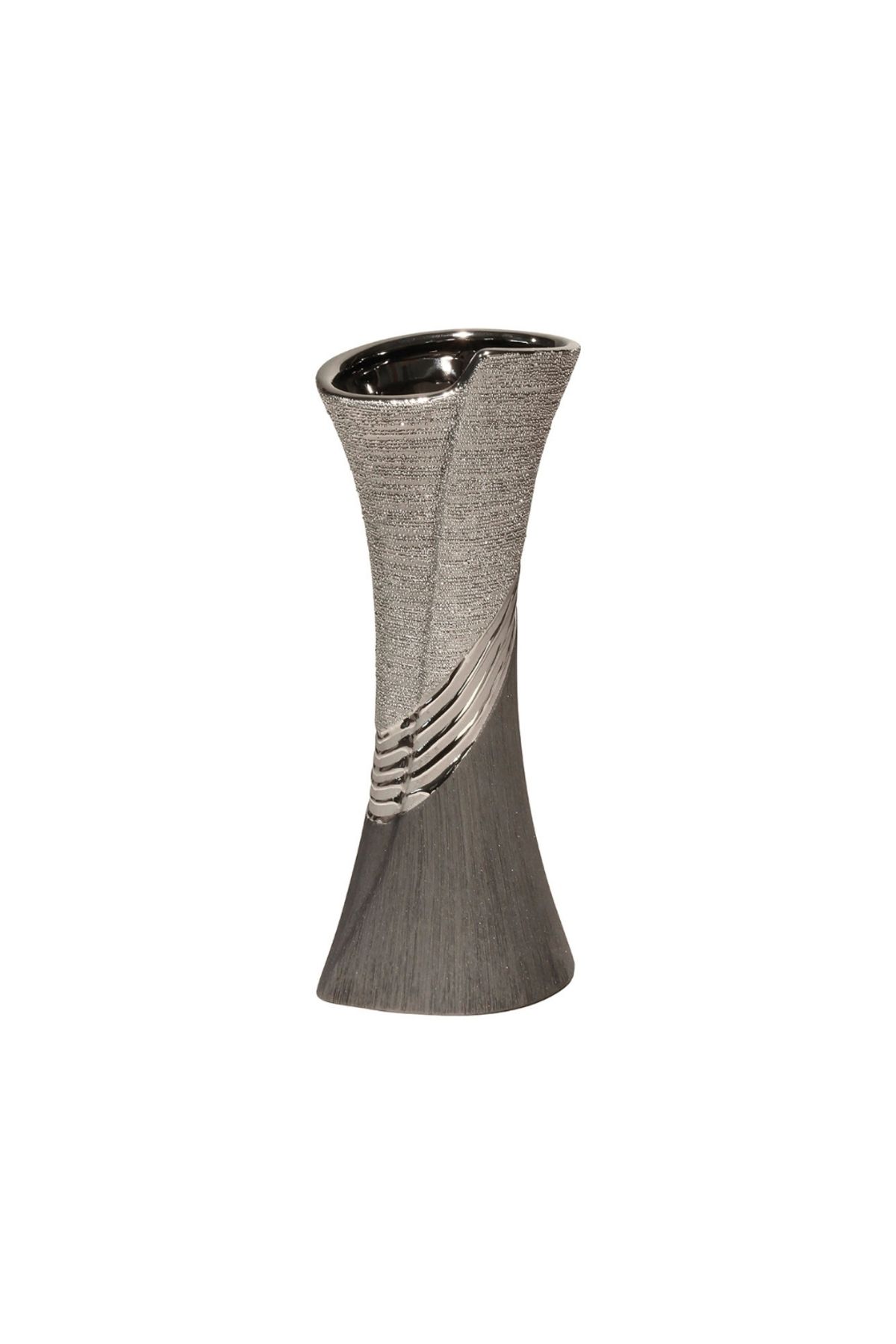 Gilde Gılde Vazo Çizgili Seramik Gri Gümüş Renkli L.11 Cm W.14 Cm H.39 Cm