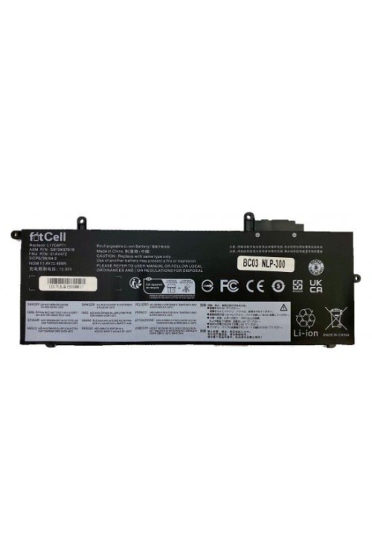 FITCELL Lenovo 01AV484 SB10T83163 L17L6P71 , 01AV485 5B10W13920 uyumlu Notebook Batarya - Pil