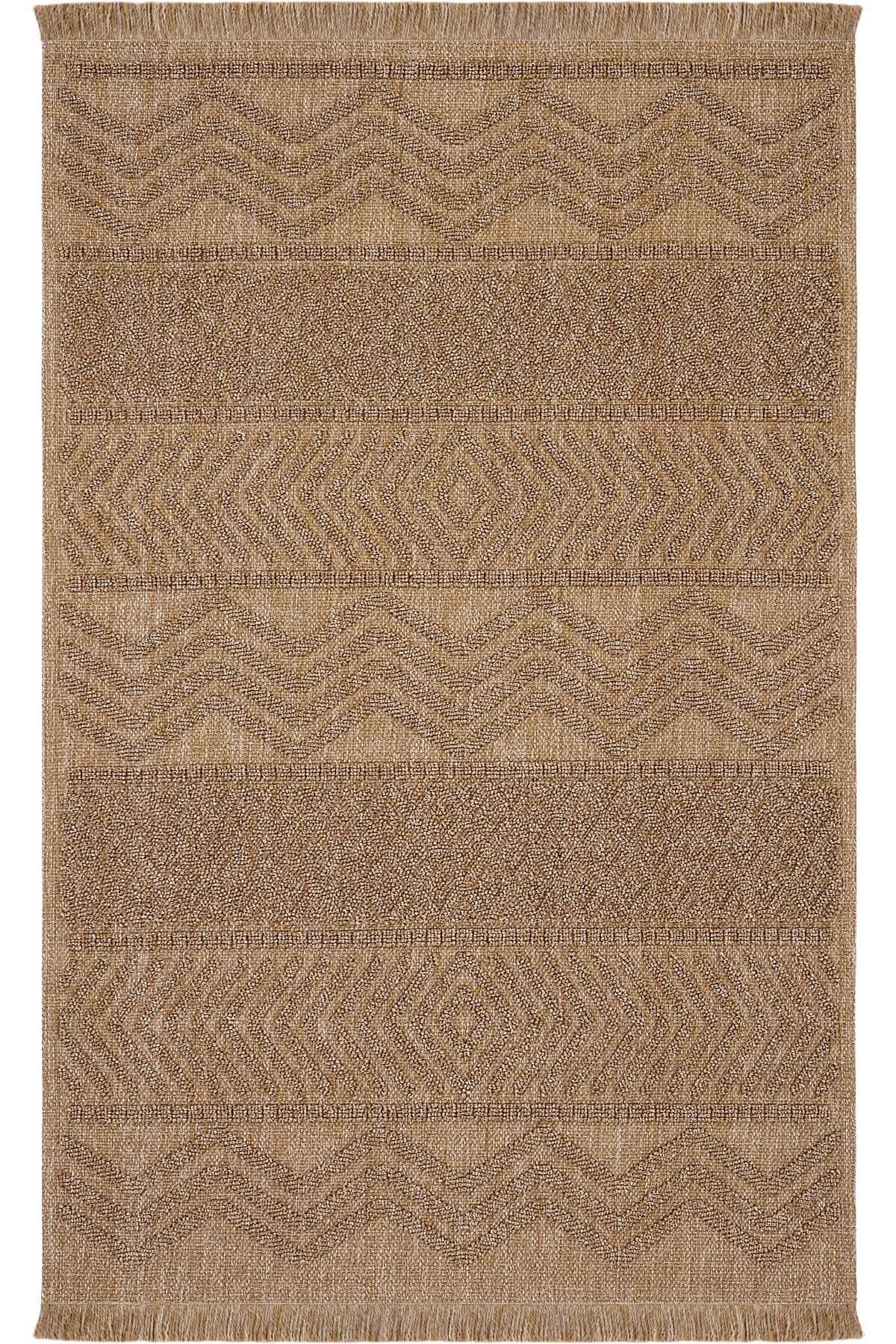 Cool Halı Mirage Kahverengi Halı Bukle Dokuma Kaymaz Yıkanabilir Halı Geometrik Desenli Oturma Odası Halısı