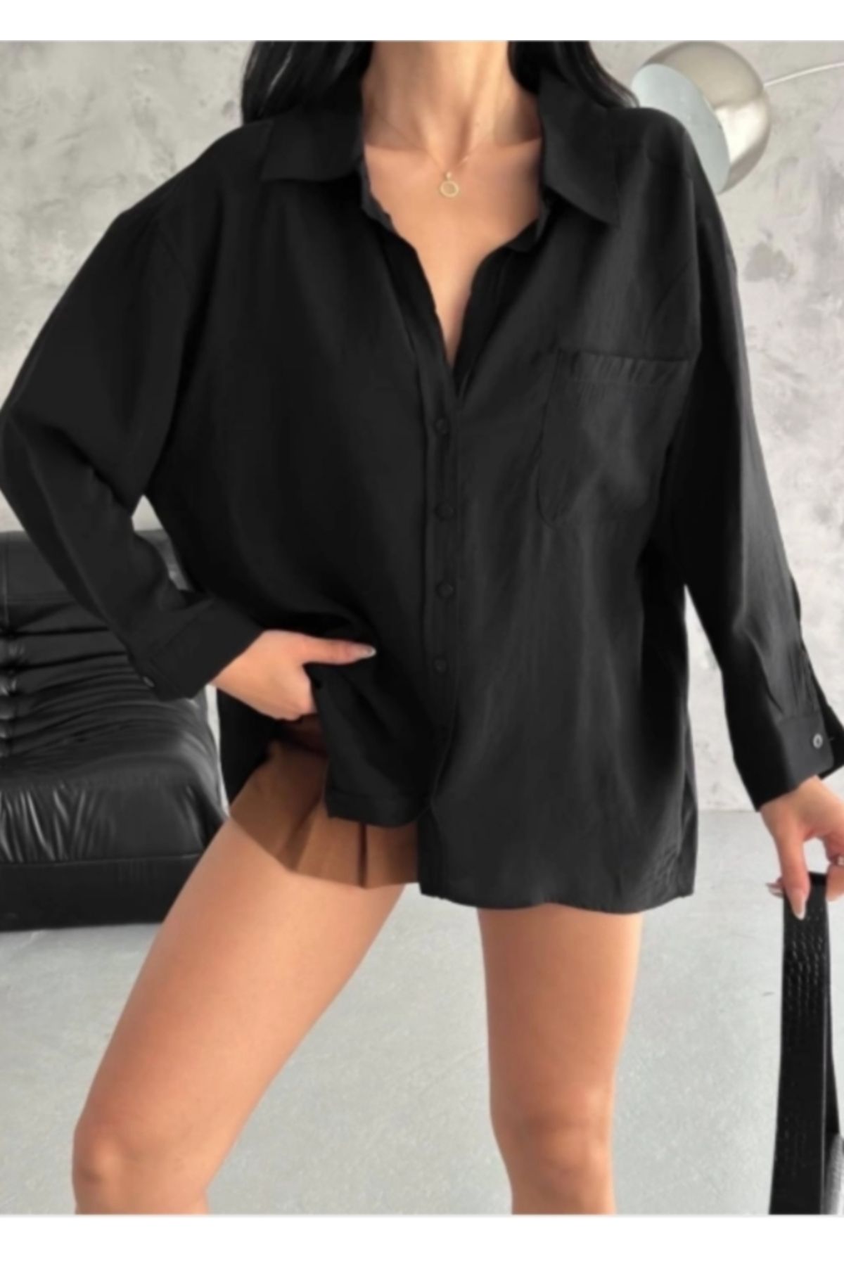 MODA Modal oversize cepli gömlek