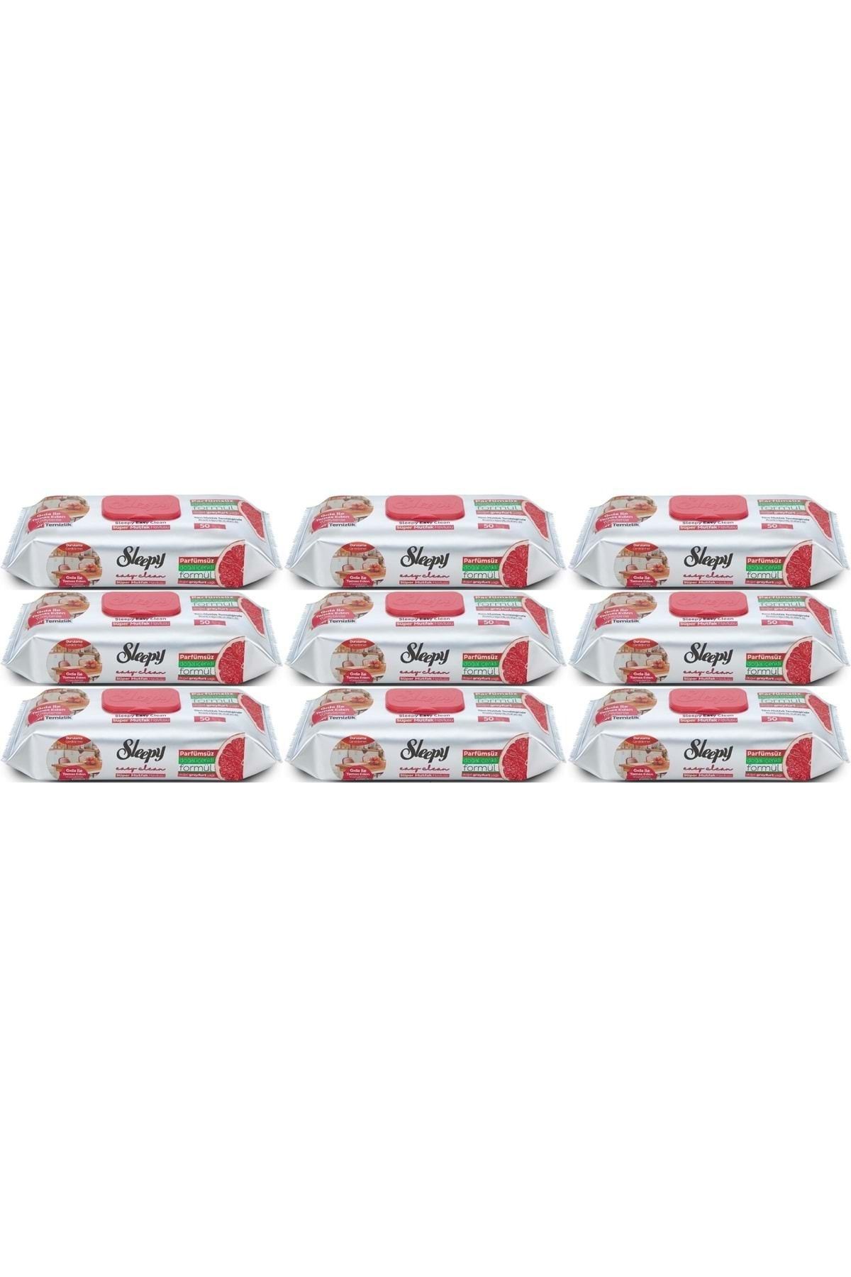 Sleepy Easy Clean Yüzey Temizlik Mutfak Havlusu-Mendili 50 Yaprak Greyfurt Yağlı (9Lu Set) 450 Yprk