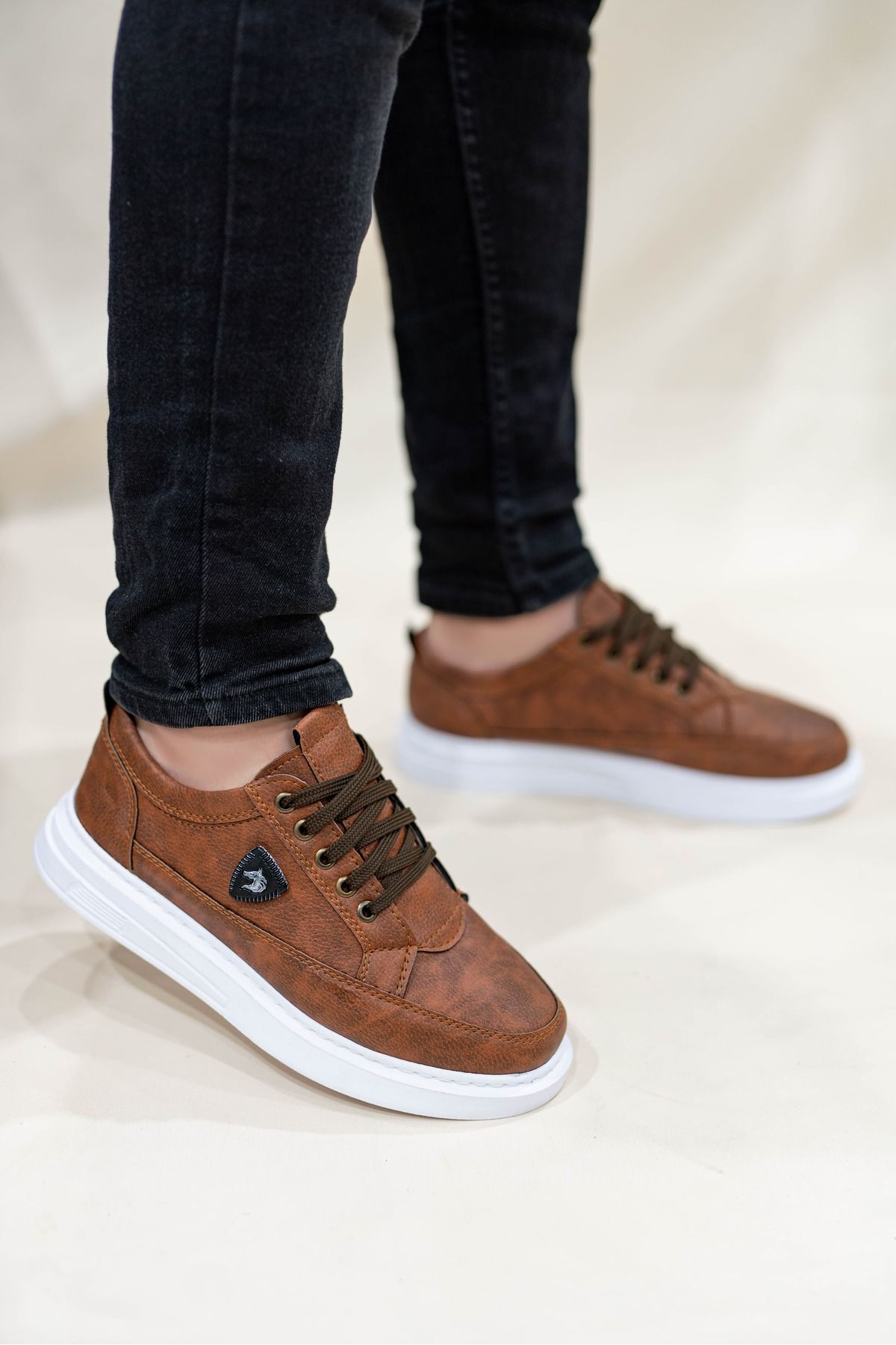 Weynes Erkek Taba Beyaz Amblemli Bağcıklı Günlük Casual Ayakkabı Sneaker WSB4050