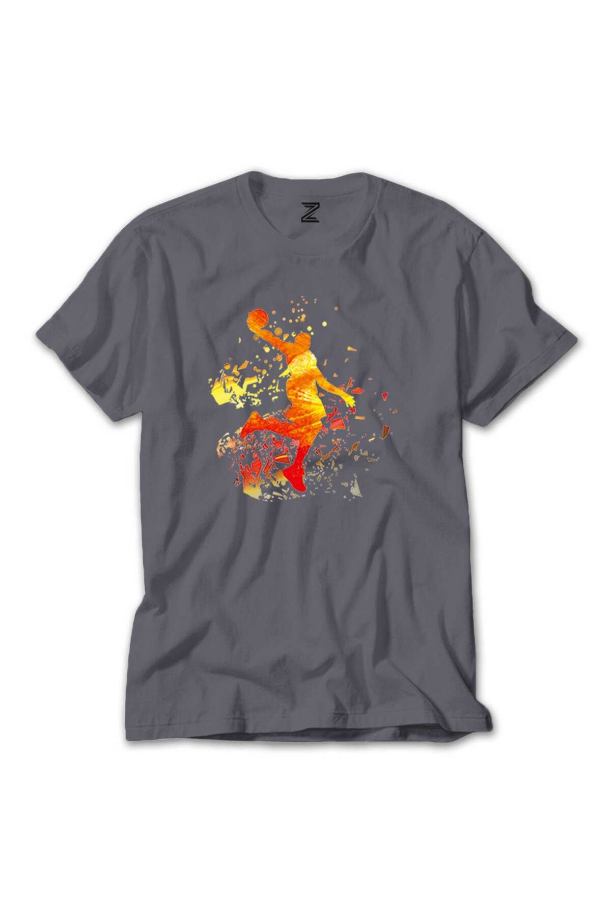 WAKHA Basketball Fire Silhouette Gri Tişört