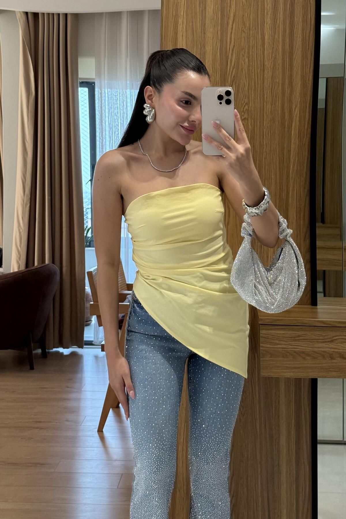 Gizem Ecemiş Solya Sarı Straplez Crop