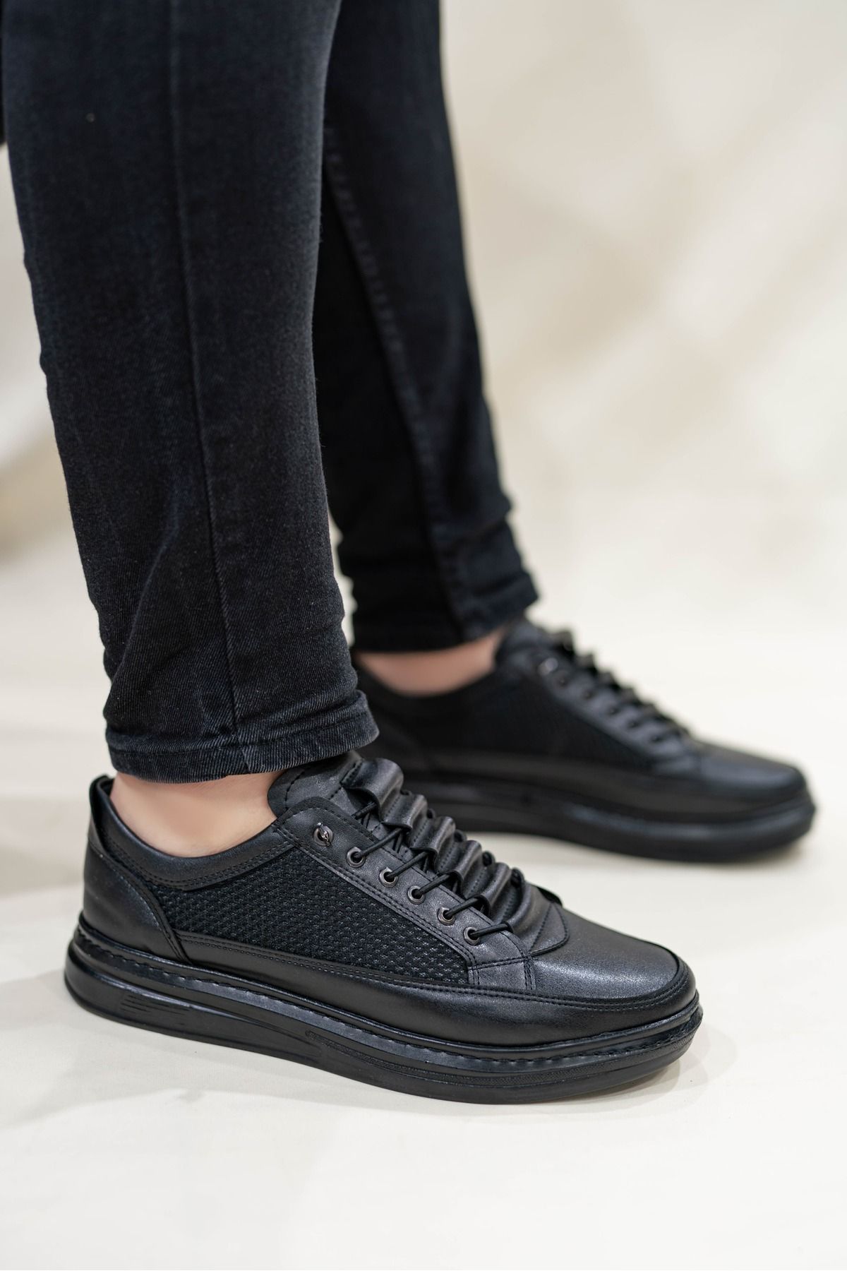 Nubbock Erkek Sade Siyah Fileli Lastikli Günlük Casual Ayakkabı Sneaker NK4060