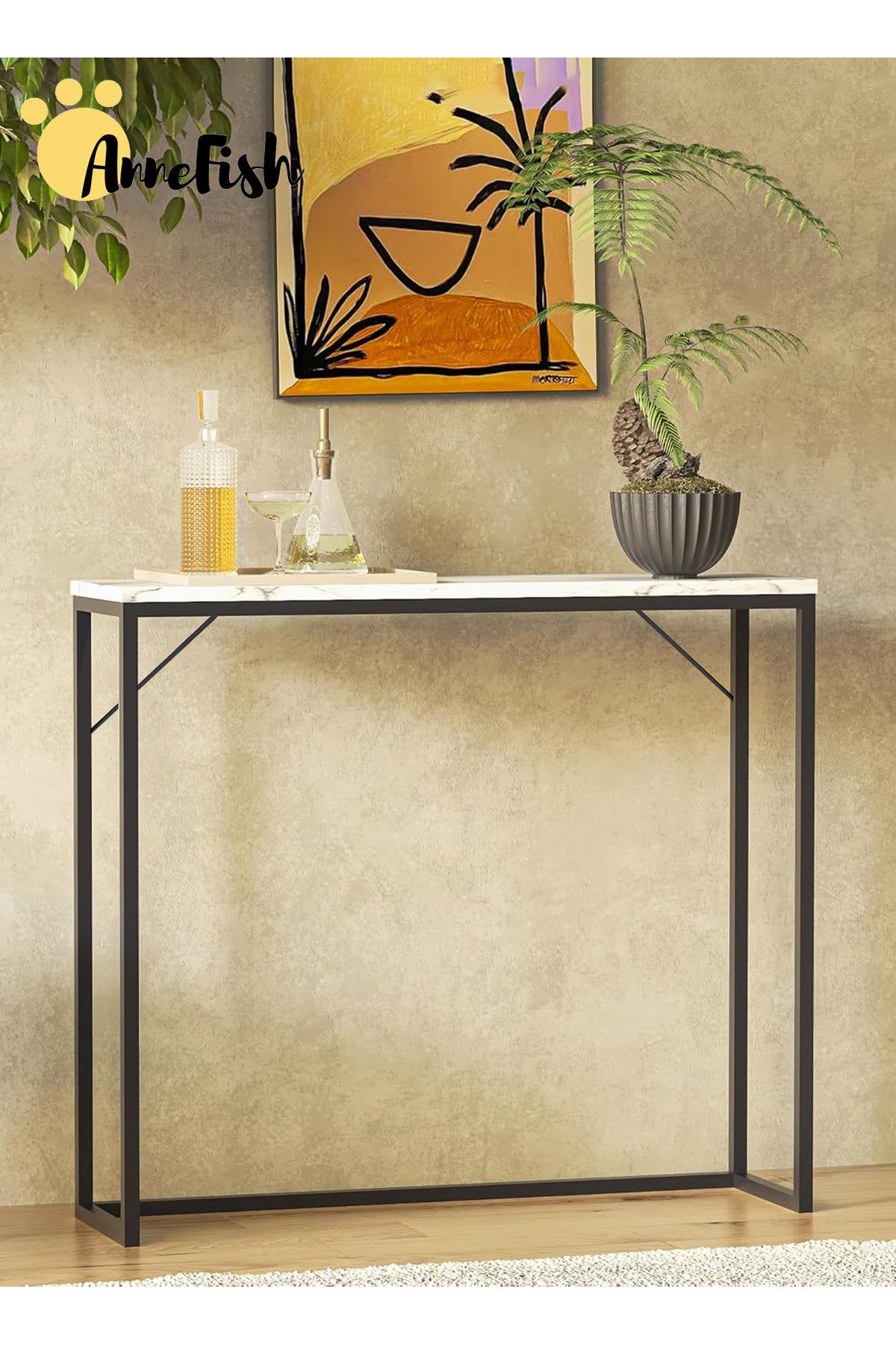 AnneFish-Console Table Faux Marble Entryway Sofa Table Marble Entrance Table Kitchen Bar Display Table 2