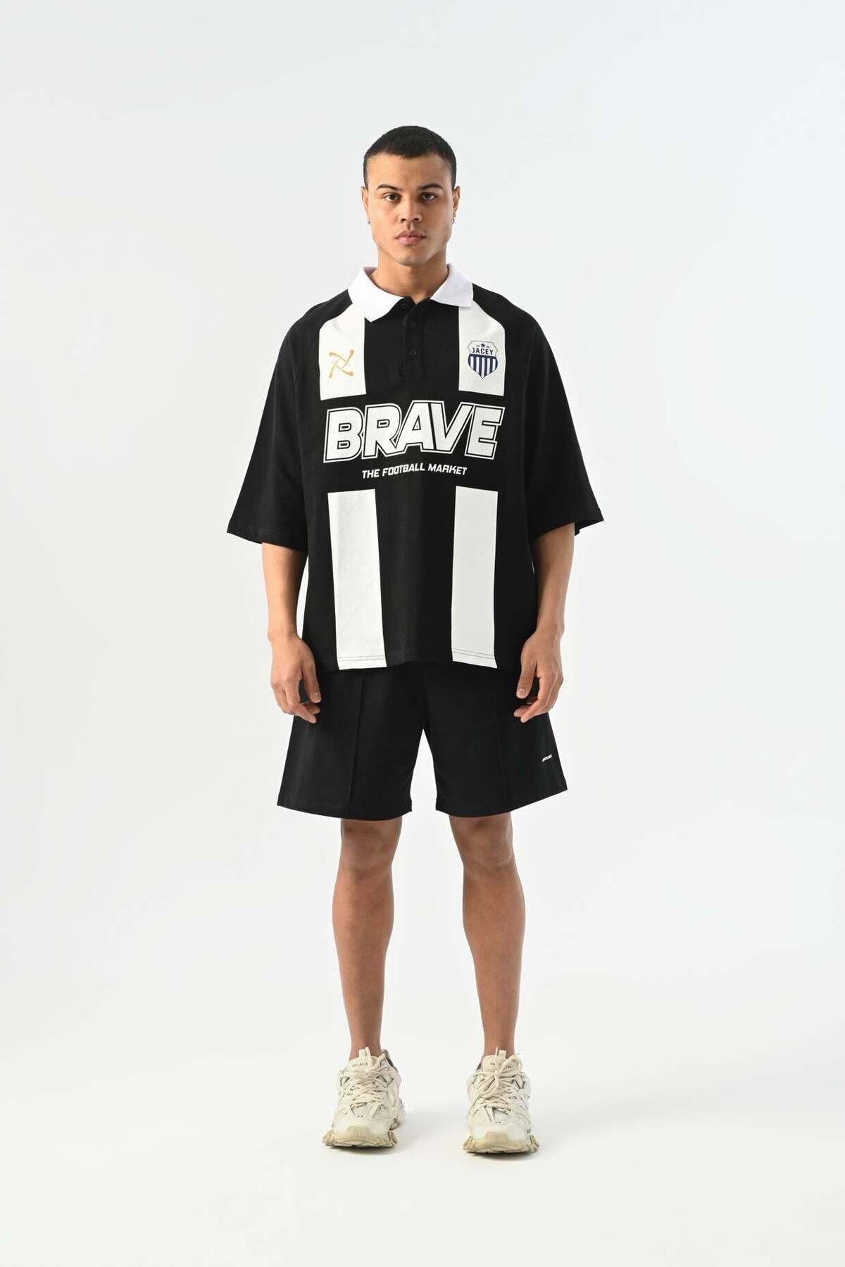 jaceyjace Brave Çubuklu Polo Yaka T-shirt - Siyah
