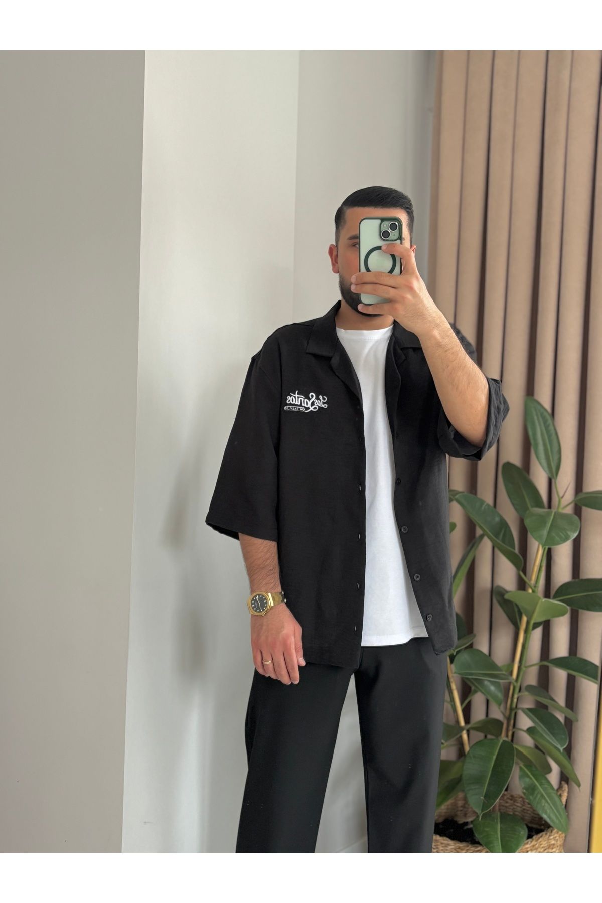 ONUR ERBİL MODA Erkek Yazlık Oversize Gömlek - Siyah | Sokak Modası Stil