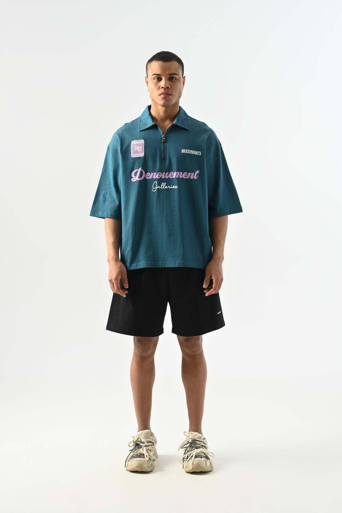 jaceyjace Denouement Yarım Fermuarlı Polo Yaka T-shirt - Petrol Mavisi