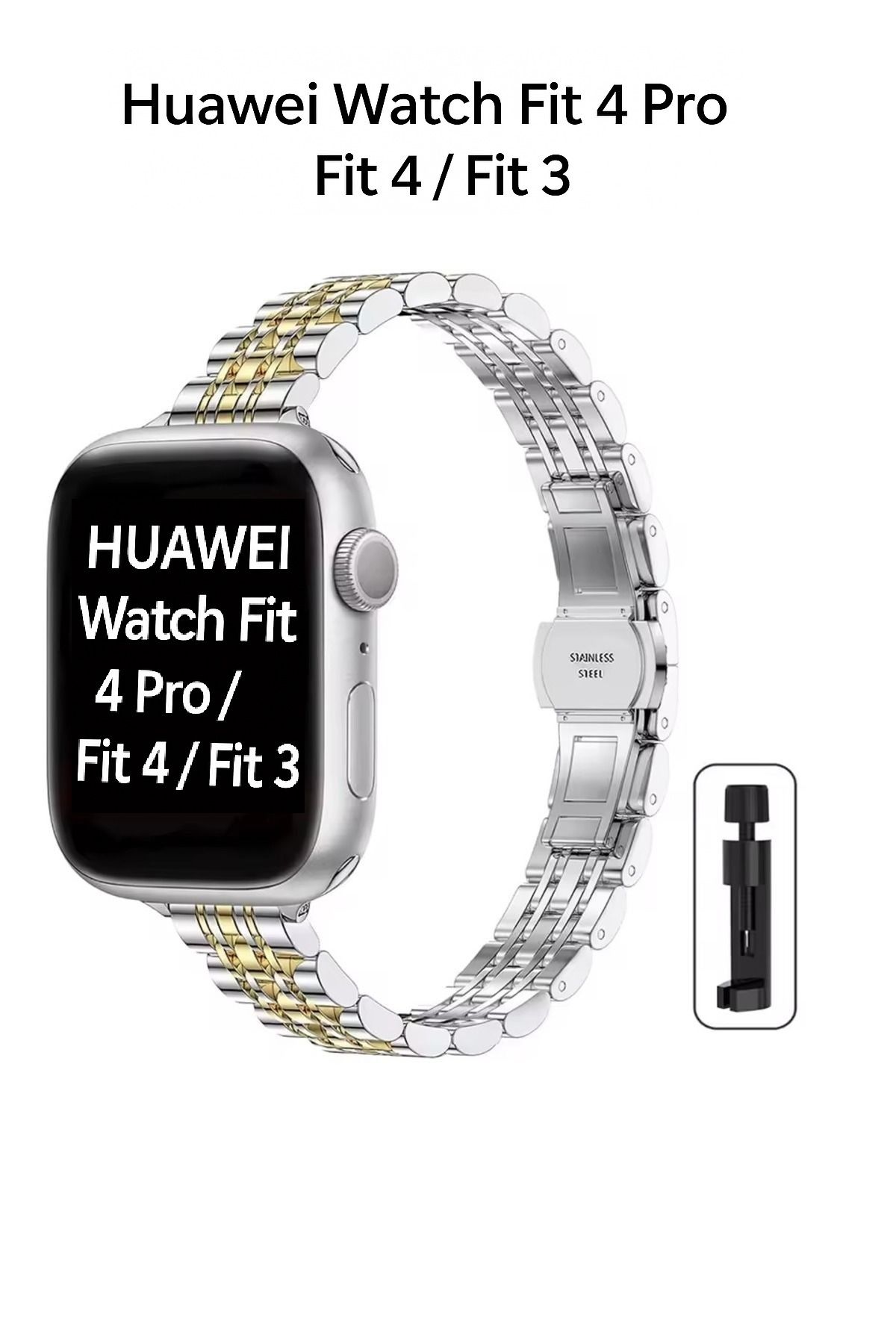 Alstrap Huawei Watch Fit 4 Pro/Fit 4/Fit 3 Uyumlu Paslanmaz Çelik Slim Ince Rolex Tasarım Kordon KAyış