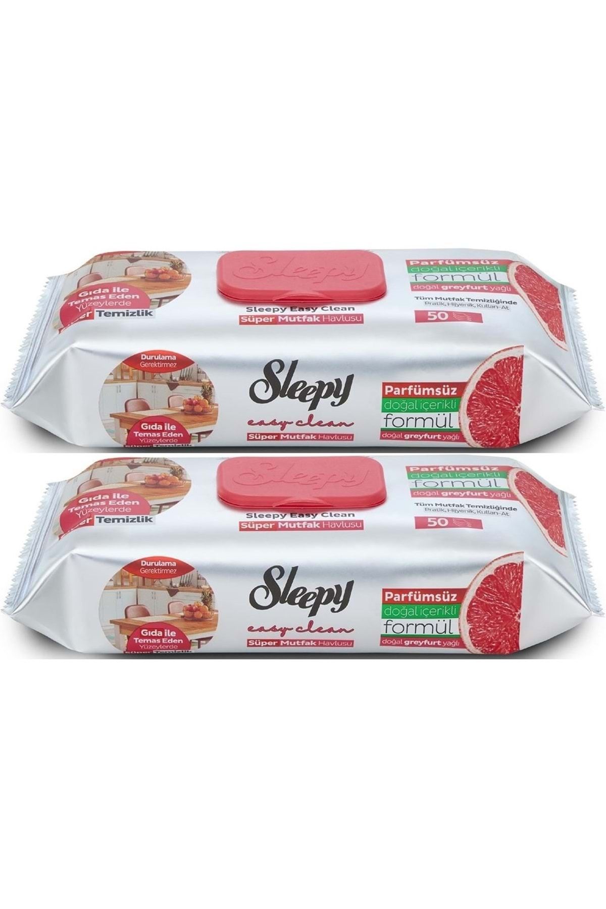 Sleepy Easy Clean Yüzey Temizlik Mutfak Havlusu-Mendili 50 Yaprak Greyfurt Yağlı (2Li Set) 100 Yprk