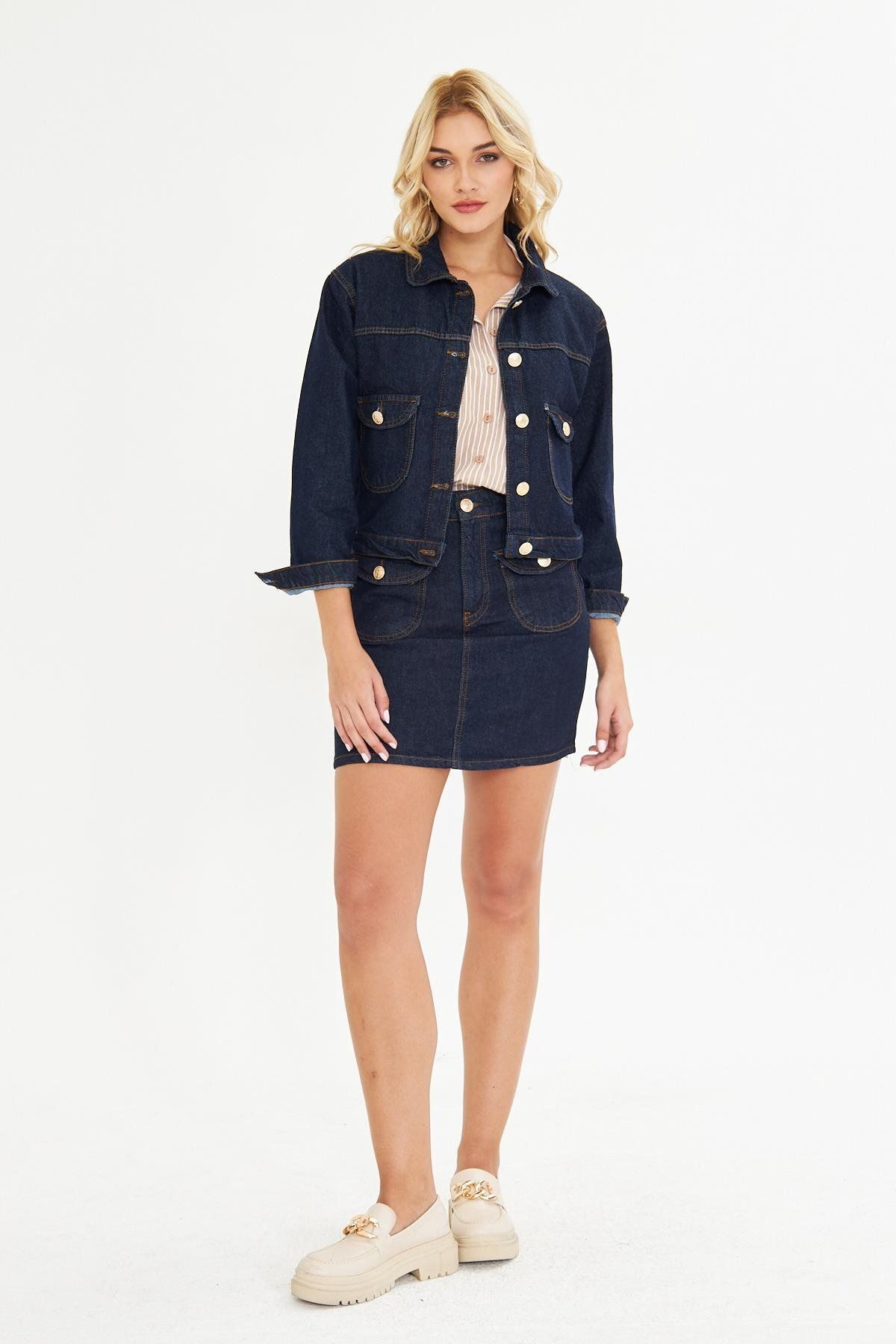 BELISTIL Lacivert/İndigo Kot Ceket Jean Etek Denim Takım
