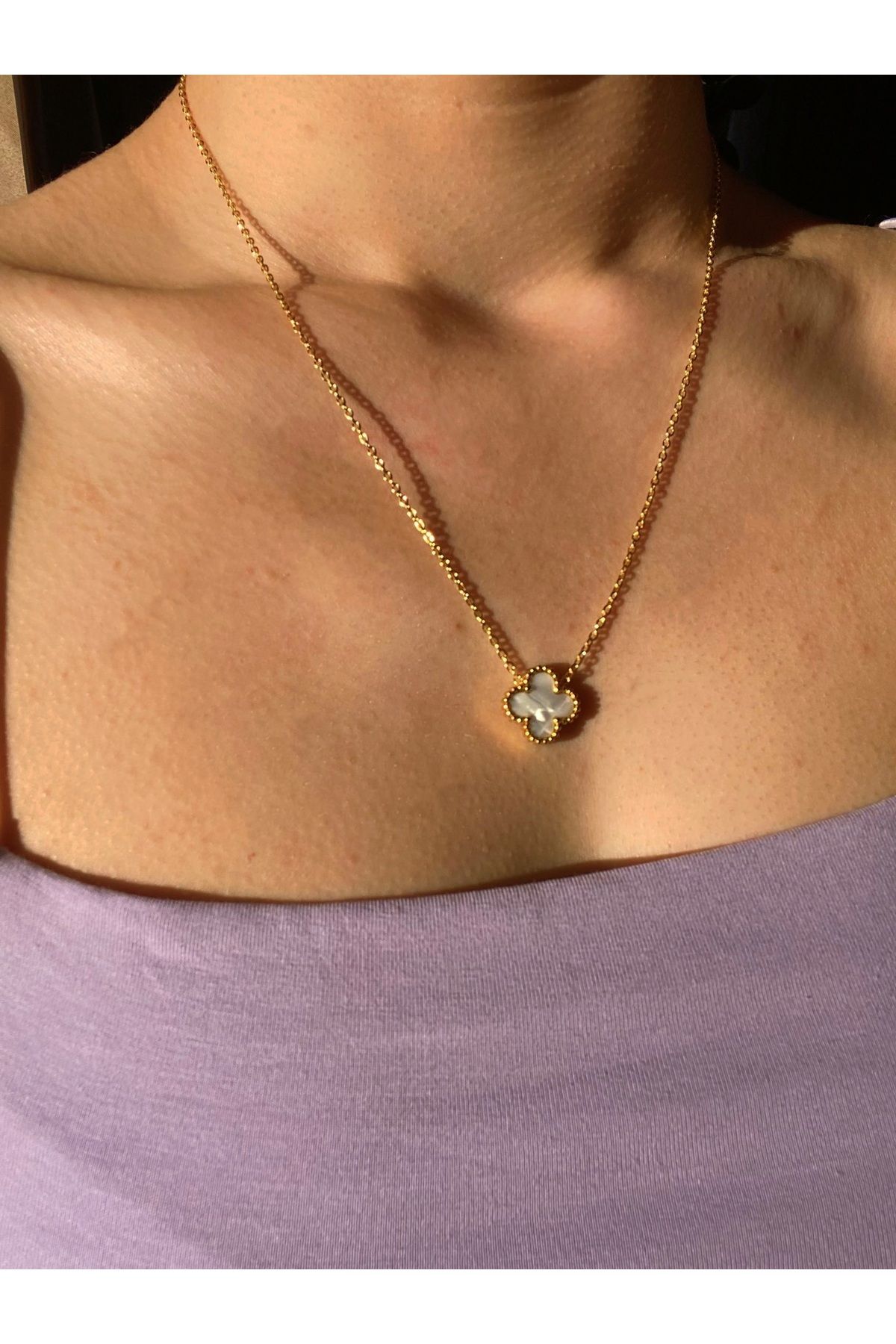 B&E SHİNE JEWERLY “Kararmaz Çelik Yonca Detay Kolye”