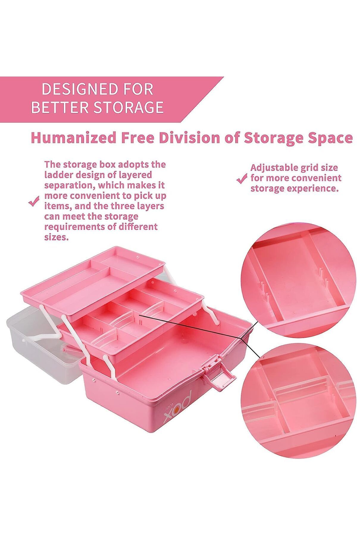 fulina-13,2'' Three-Layer Clear Plastic Storage Box,Multipurpose,Portable,for Art & Crafts,Sewing Supplies 3