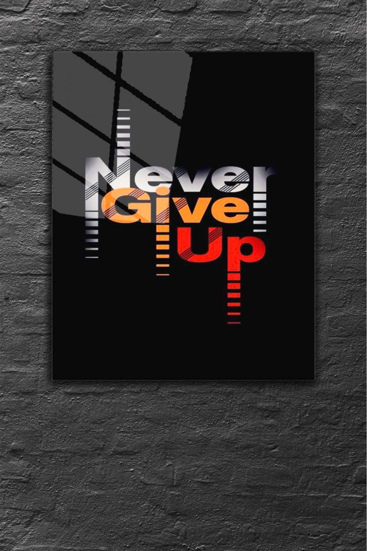z zizuph Siyah Never Give Up Yazılı, Motivasyon Tablo, 4 mm Temperli Kırılmaz Cam Tablo, Spor Salonu Tablo