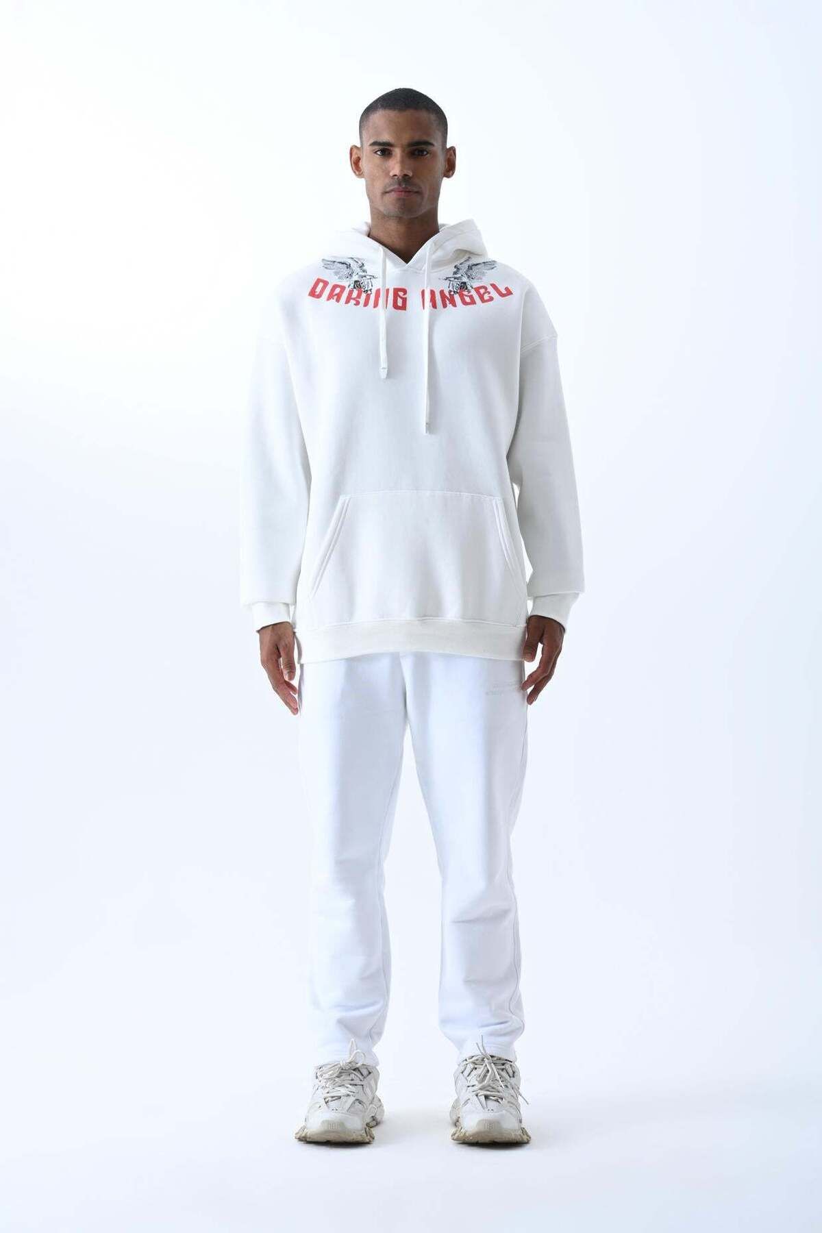 jaceyjace Angel Baskılı Kapüşonlu Oversize Sweatshirt - Ekru