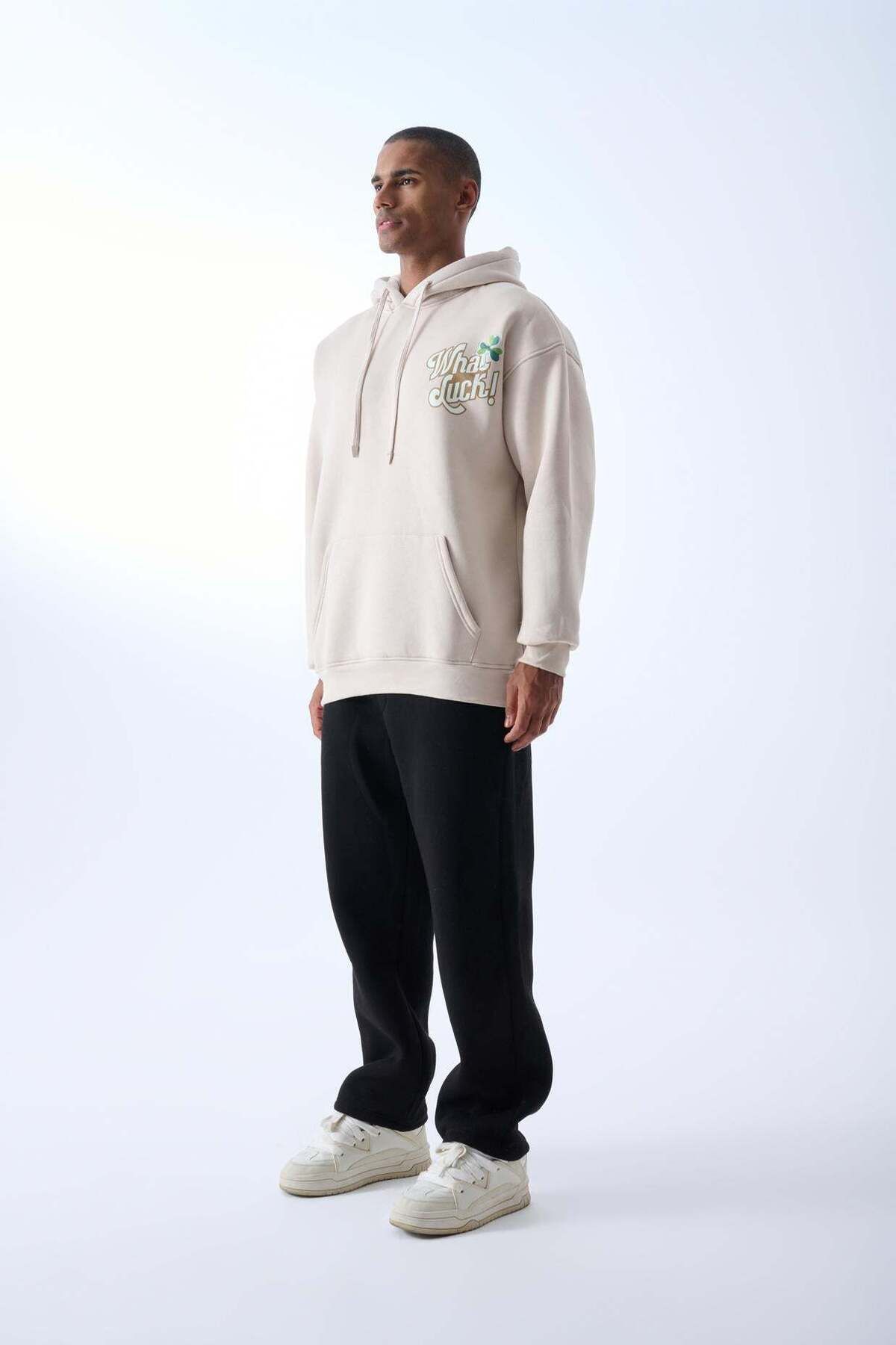 jaceyjace What Luck Kapüşonlu Oversize Sweatshirt - Kemik