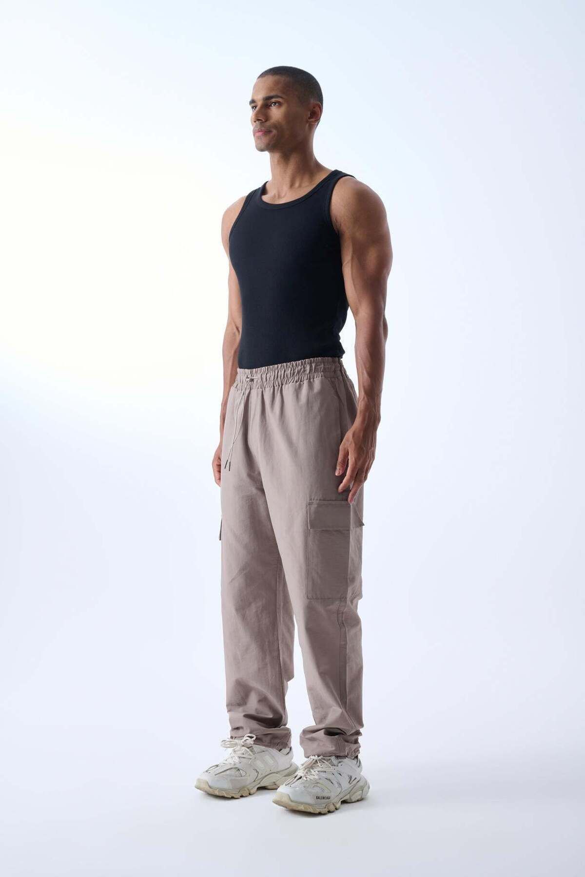 jaceyjace Kargo Cepli Paraşüt Kumaş Jogger Pantolon - Vizon