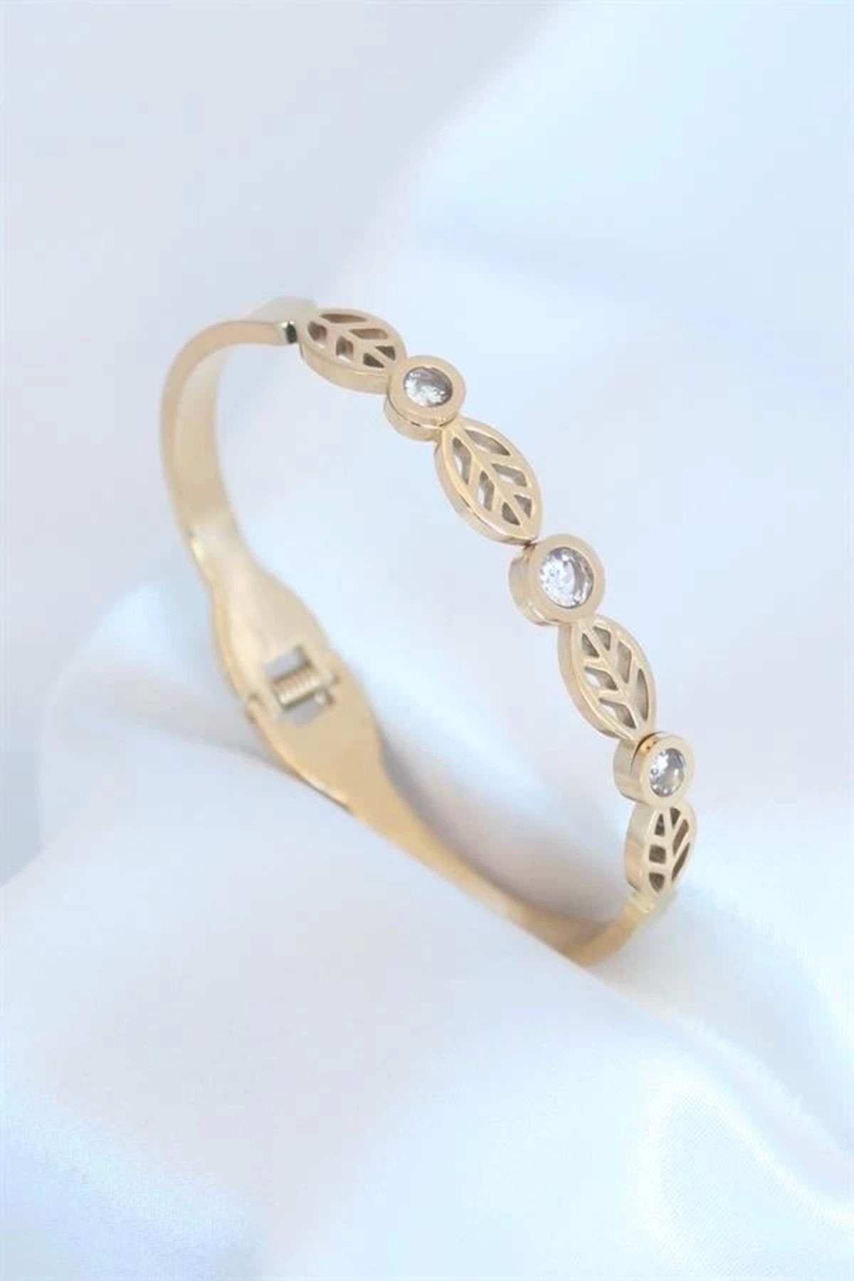 FASHIONLINE Gold Renk Yaparak Figür Zirkon Taş Detay Çelik Kadın Bileklik