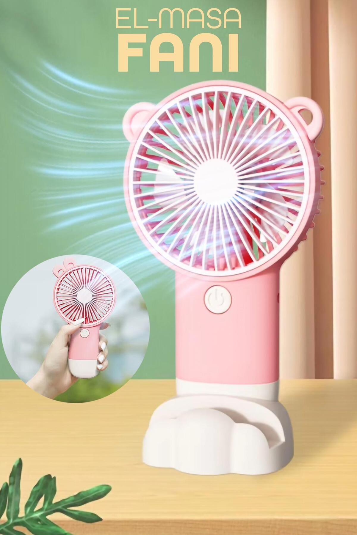 Telvesse Şarjlı Telefon Standlı Mini El Fanı Seyahat Masaüstü Vantilatör Taşınabilir Mini Fan Pembe 0808
