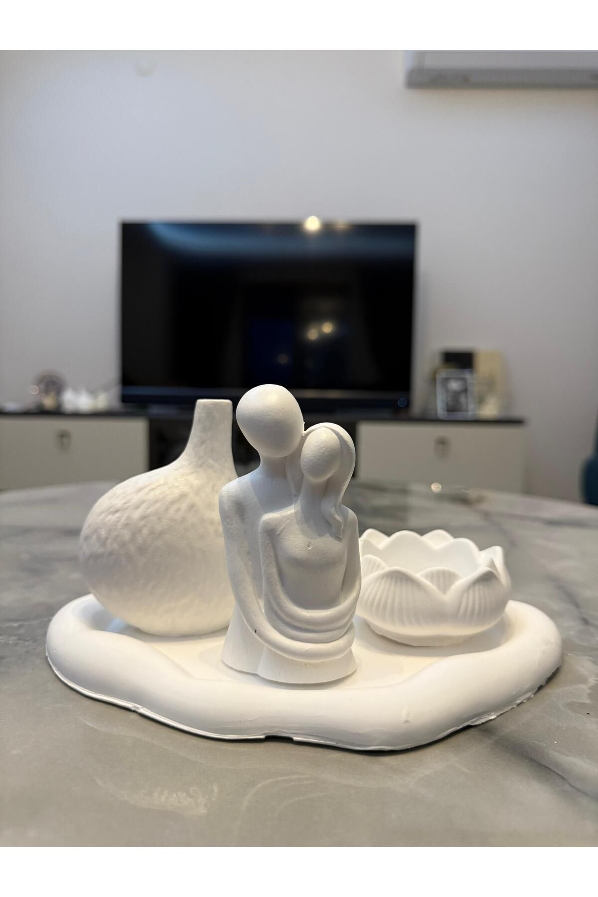 Aysili Dekorasyon Taş Tozu Vazo Lotus Mumluk Dekoratif Set
