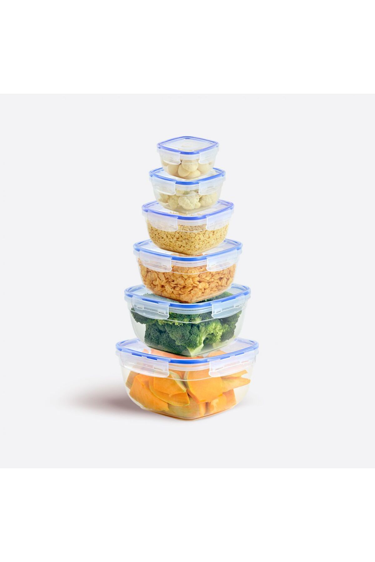 ELDİPA 6'lı Contalı Kare Saklama Kabı Seti (0.275L -0.5L-0.9L-1.5L-2.4L-3.75L) BPA’sız Premium Plastik