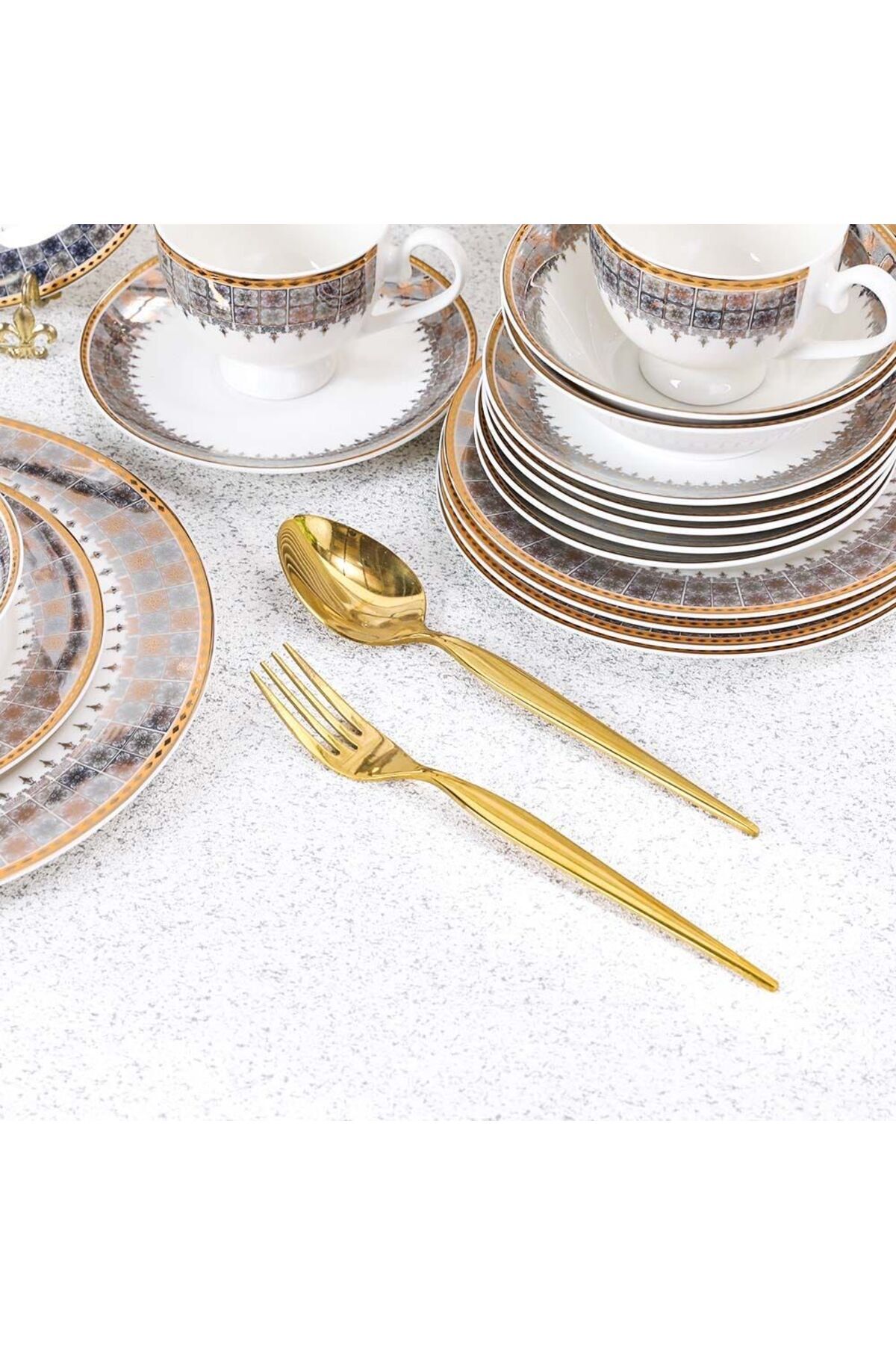 Danube Home-Charlotte 32-Piece New Bone China Dinner Set -Serves 6 Gold 3