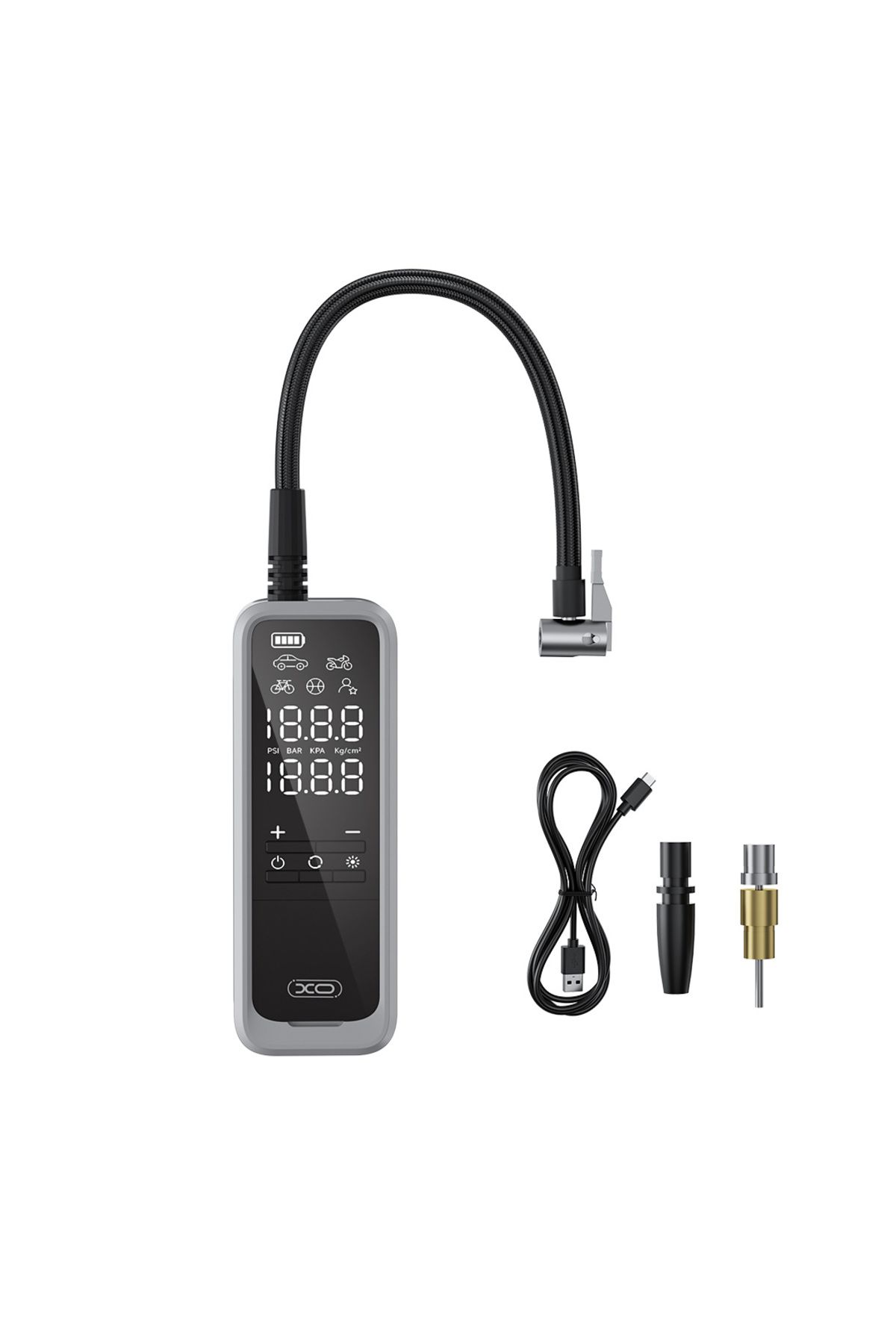 Xo 5000 mAh Şarj Edilebilir Bataryalı Kablosuz Hava Pompası Dijital Basınç Göstergeli CZ018,LED IşıK