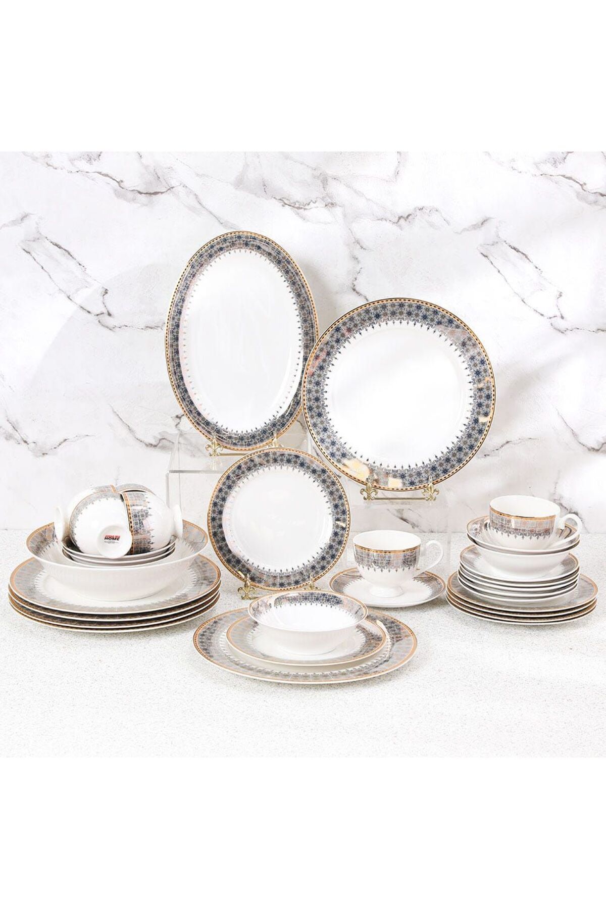 Danube Home-Charlotte 32-Piece New Bone China Dinner Set -Serves 6 Gold 5