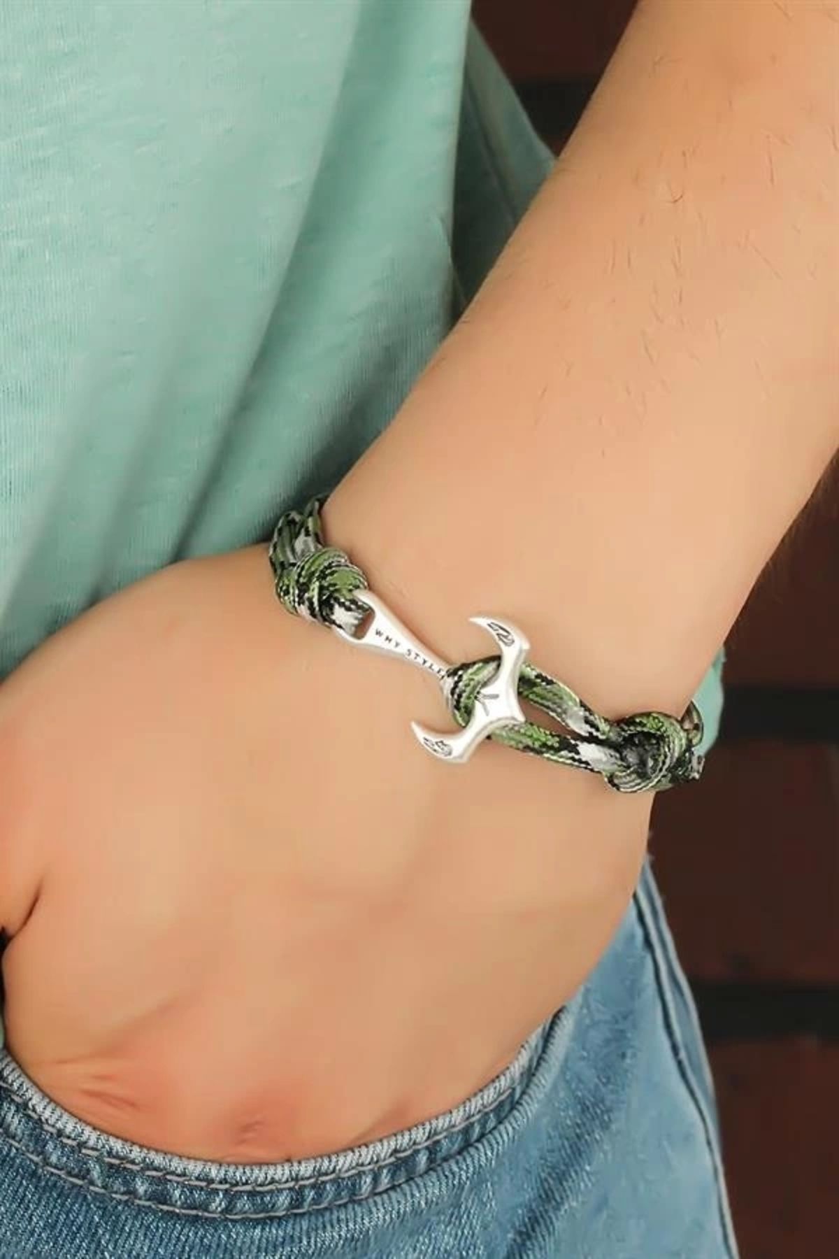 FASHIONLINE Yeşil Renk Metal Çapalı Erkek Bileklik