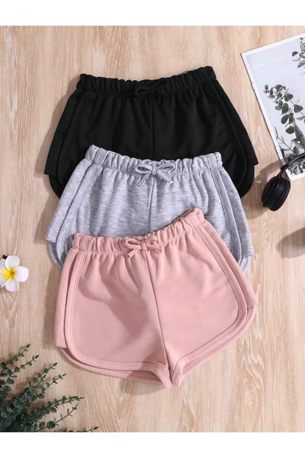 UYN SPORT 3lü Pembe-Gri-Siyah Pamuk Polyester Kısa Şort