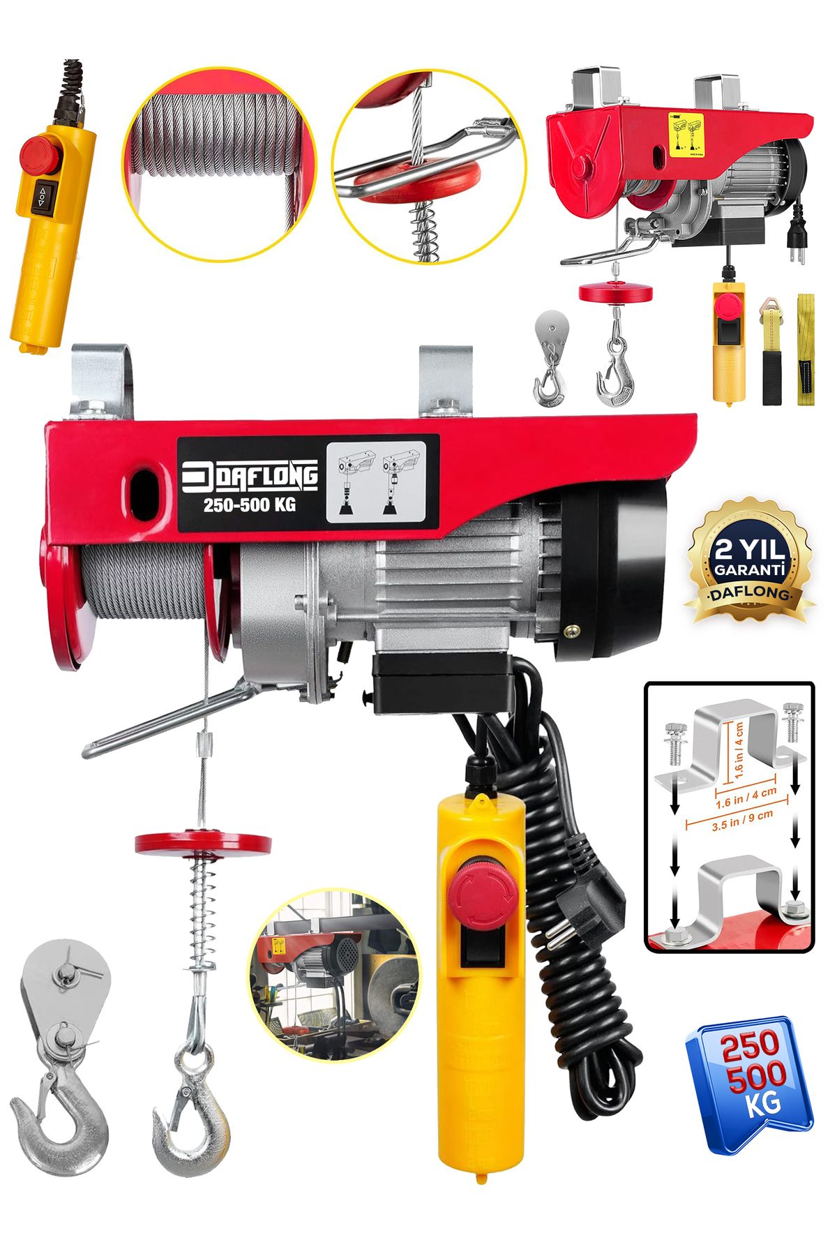 DAFLONG ORIGINAL SERİ BAKIR SARGILI YENİ NESİL MOTOR 250-500 KG KUMANDALI CARASKAL VİNÇ